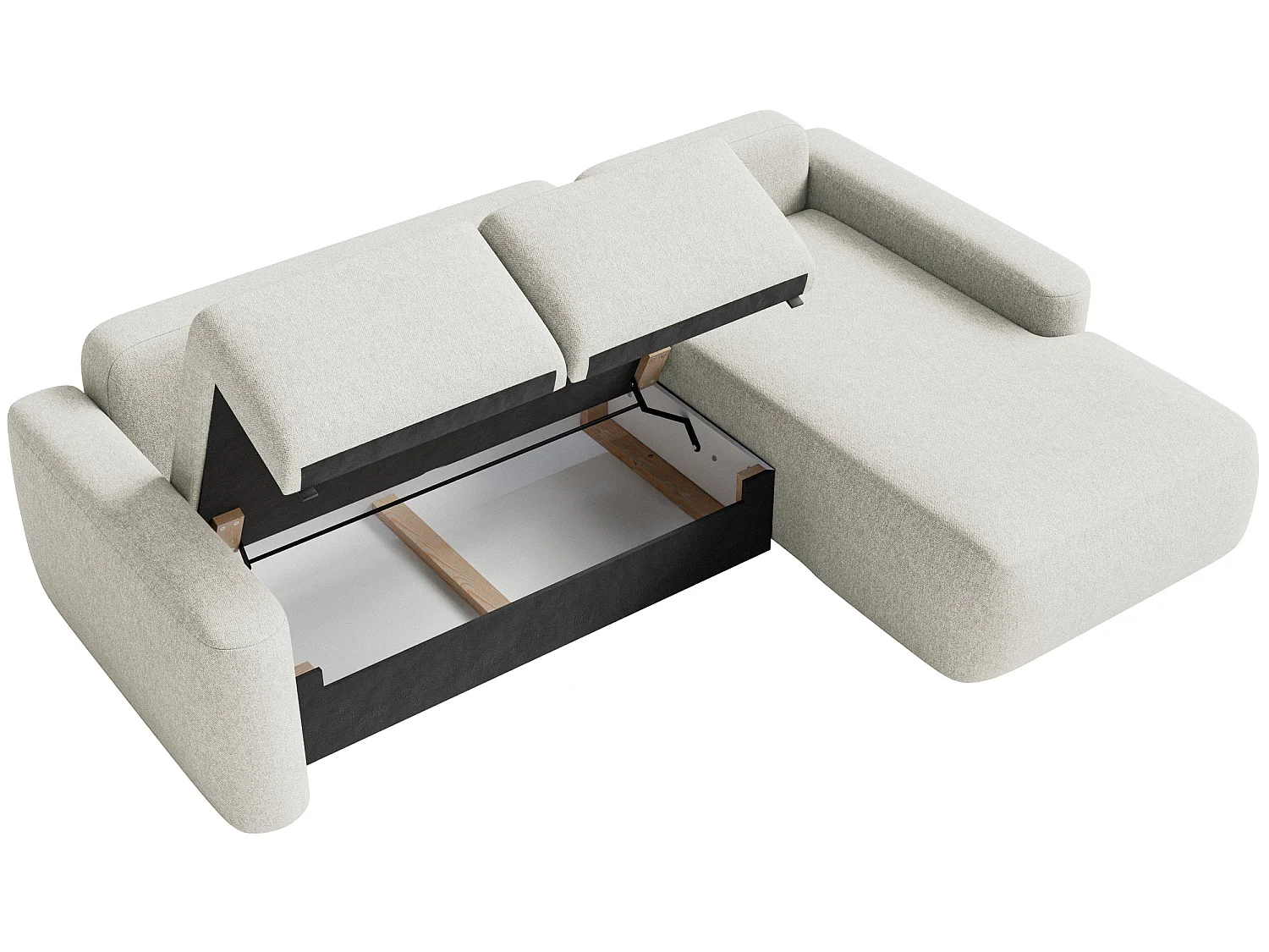 Ecksofa mit Schlaffunktion – Ottomane rechts – Chenille pflegeleicht – Creme – CARNOS MINI