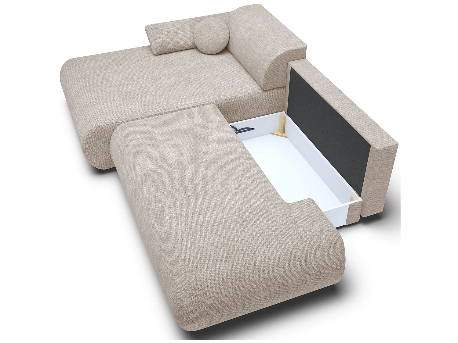 Canapé d'angle convertible – Chenille – angle à gauche – Beige clair – ARMONE