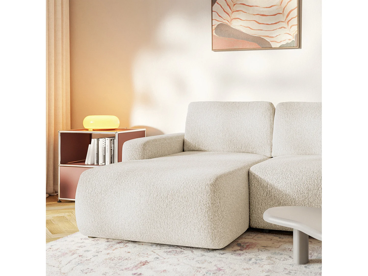 Canapé d'angle convertible – Angle à gauche – Chenille Beige clair – CARNOS MINI