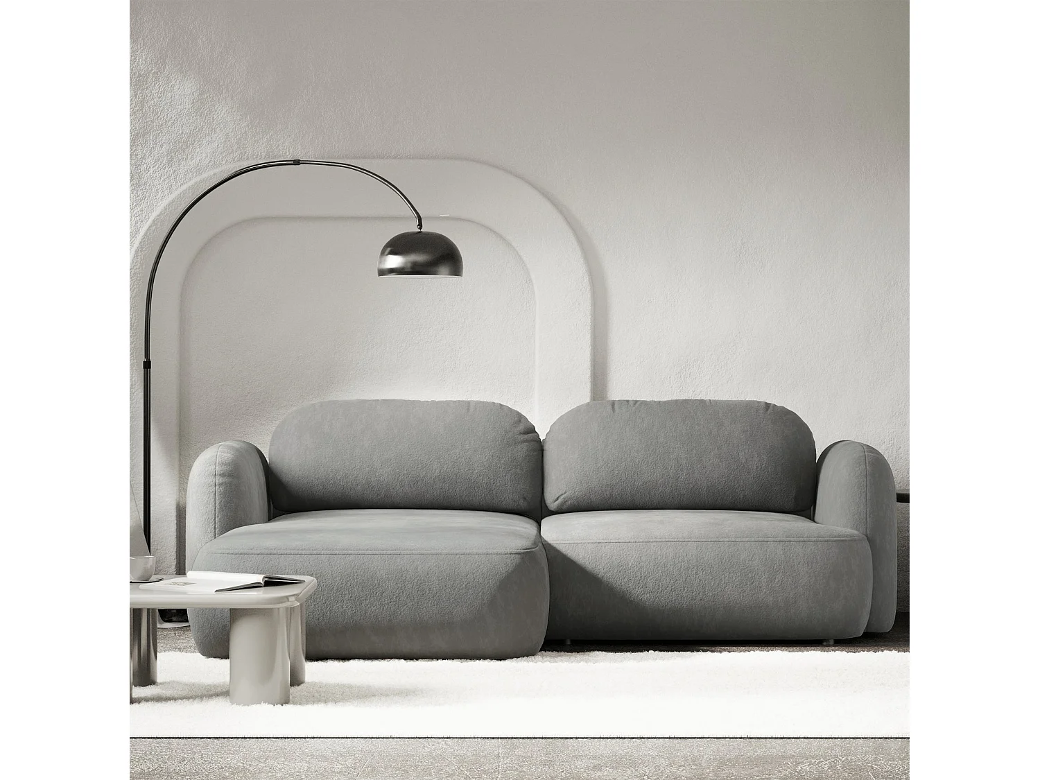 Ecksofa mit Schlaffunktion – Ottomane links – graues Chenille – TVOYA