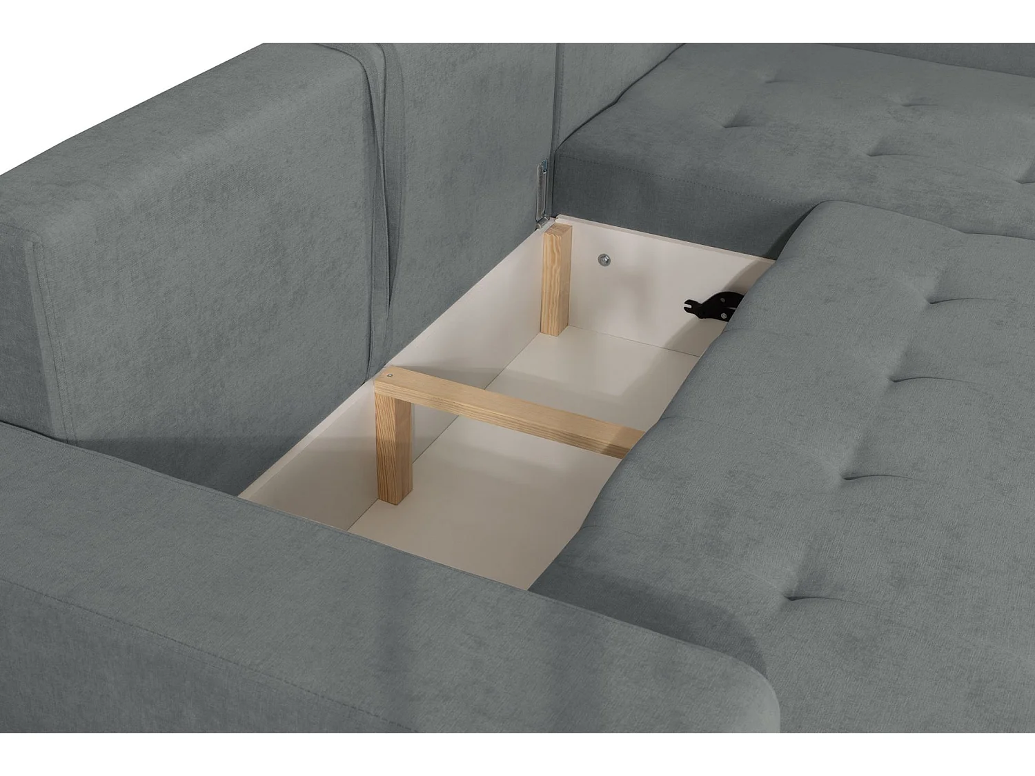 Ecksofa mit Schlaffunktion & Bettkasten – Chenille – Ottomane links – Aschgrau – LARELLE