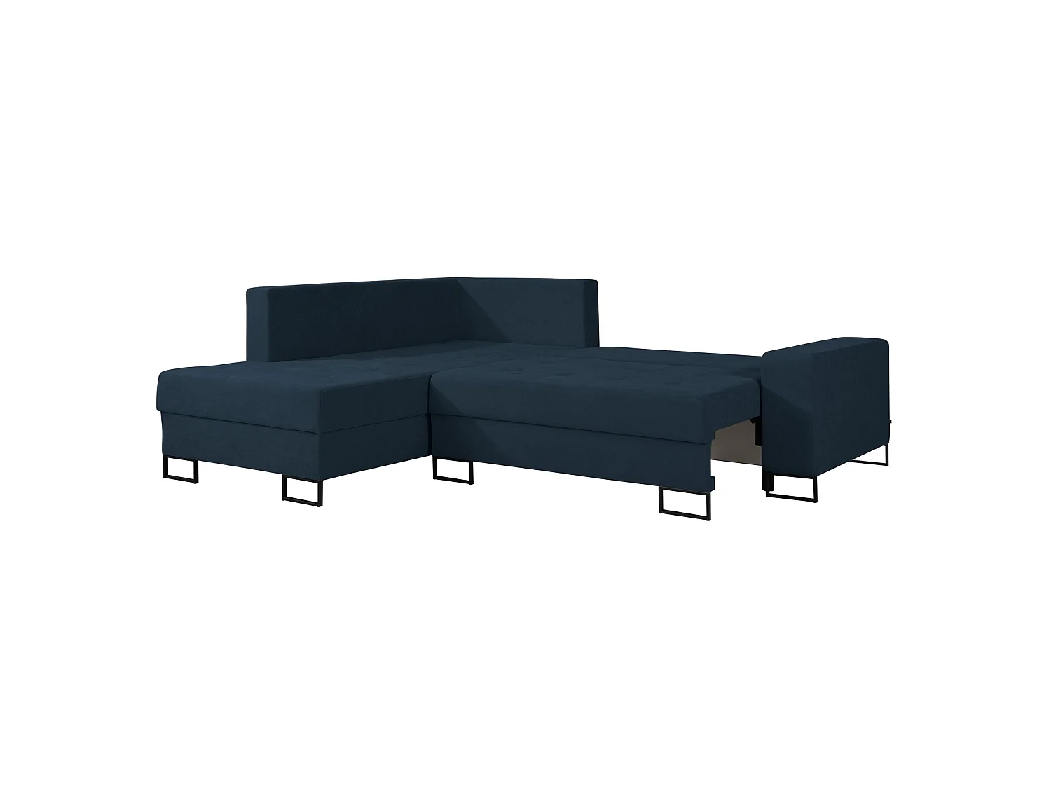 Ecksofa mit Schlaffunktion & Bettkasten – Chenille – Ottomane links – Dunkelblau – LARELLE