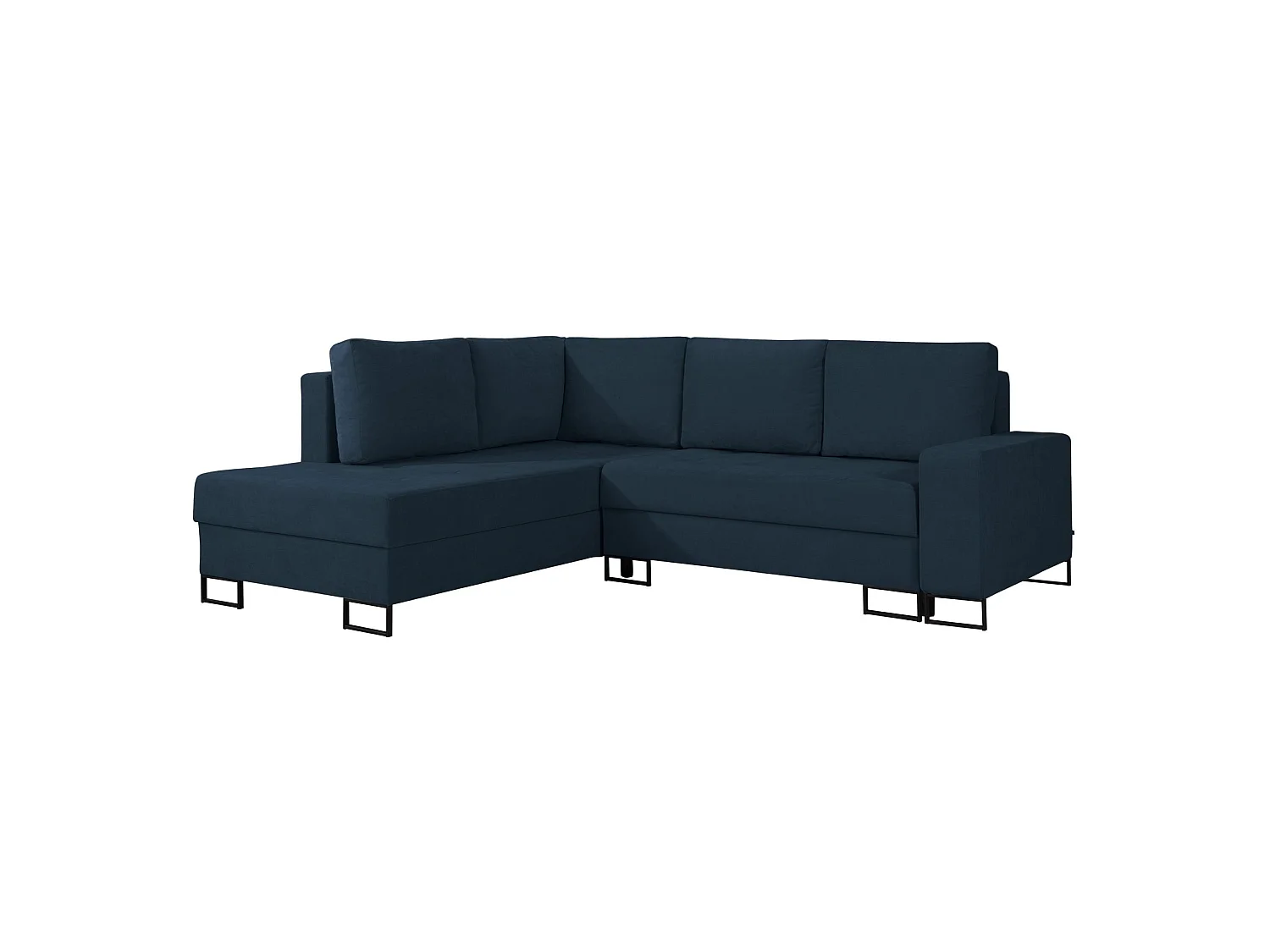 Ecksofa mit Schlaffunktion & Bettkasten – Chenille – Ottomane links – Dunkelblau – LARELLE