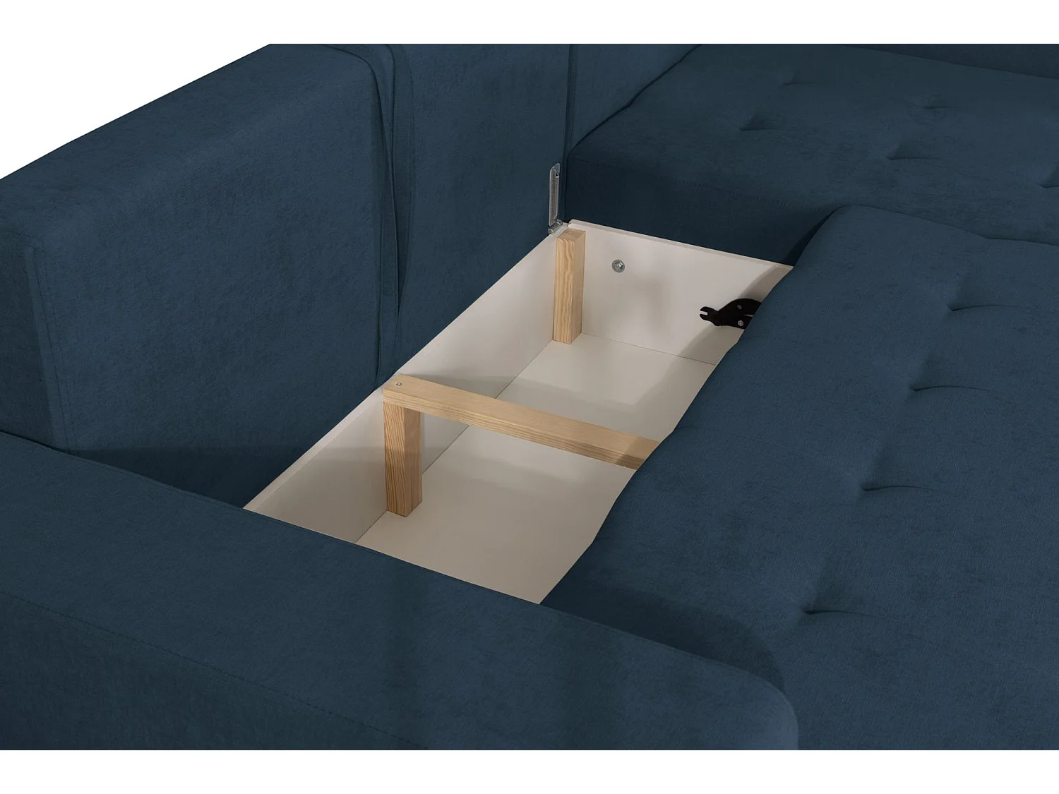 Ecksofa mit Schlaffunktion & Bettkasten – Chenille – Ottomane links – Dunkelblau – LARELLE