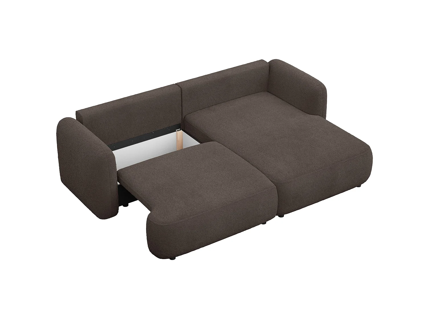 Ecksofa mit Schlaffunktion – Ottomane rechts – Bouclé Braun – TVOYA