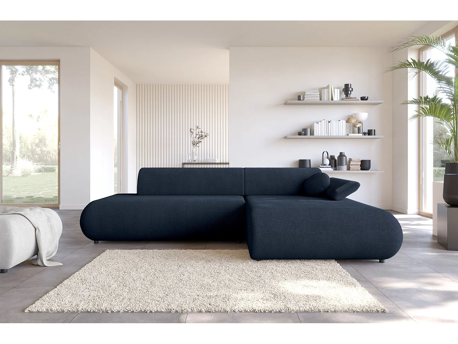 Canapé d'angle convertible – Chenille – angle à droite – Bleu marine – ARMONE
