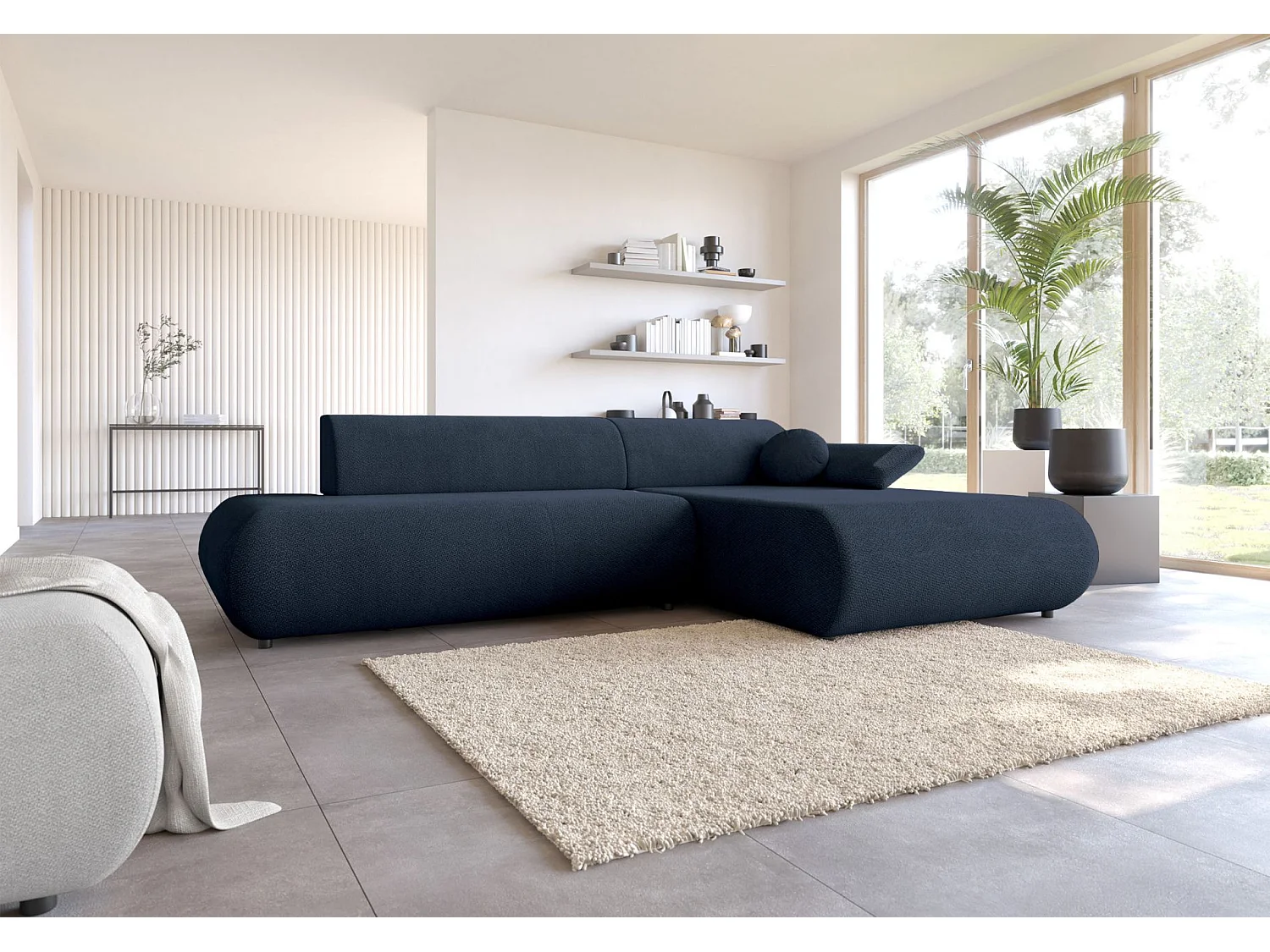 Canapé d'angle convertible – Chenille – angle à droite – Bleu marine – ARMONE