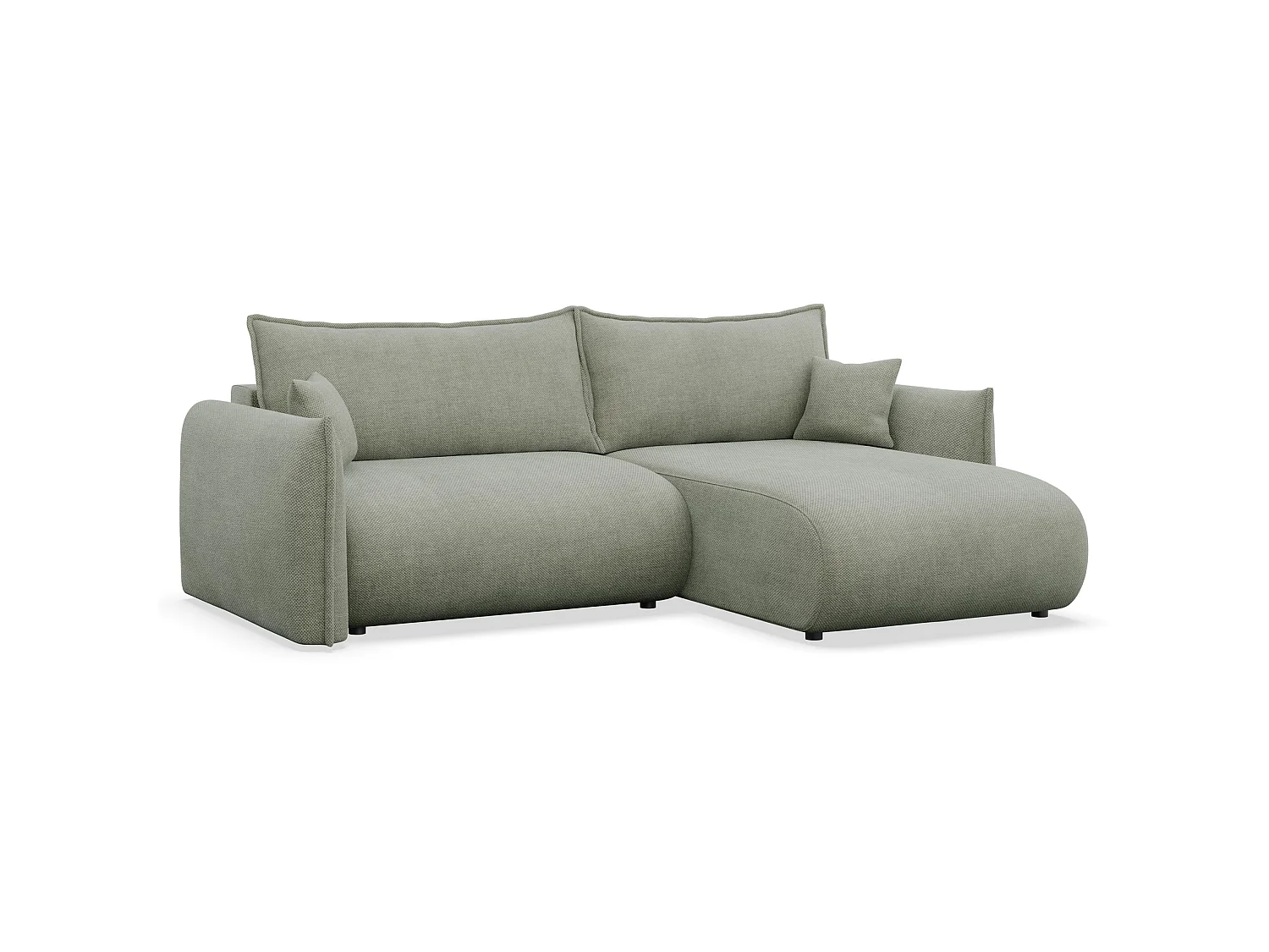 Canapé d'angle convertible – Angle à droite – chenille vert sauge – CUSHI