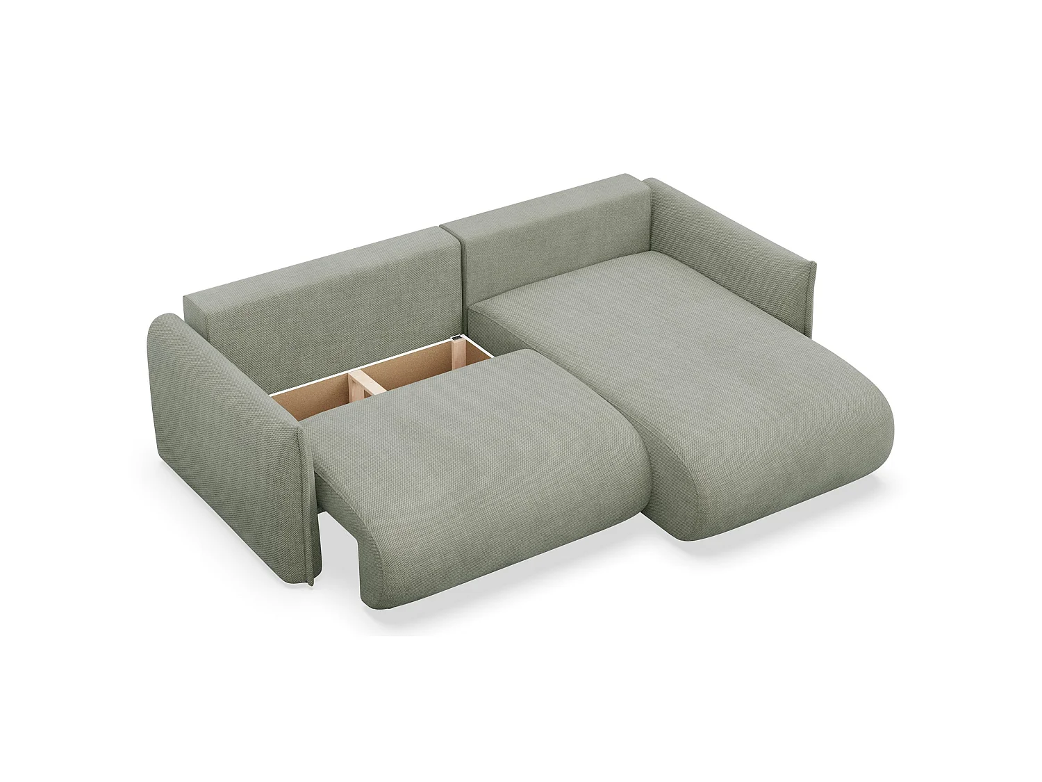 Ecksofa mit Schlaffunktion – Ottomane rechts – Salbeigrün-Chenille – CUSHI