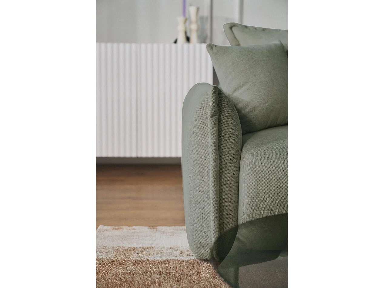 Ecksofa mit Schlaffunktion – Ottomane rechts – Salbeigrün-Chenille – CUSHI
