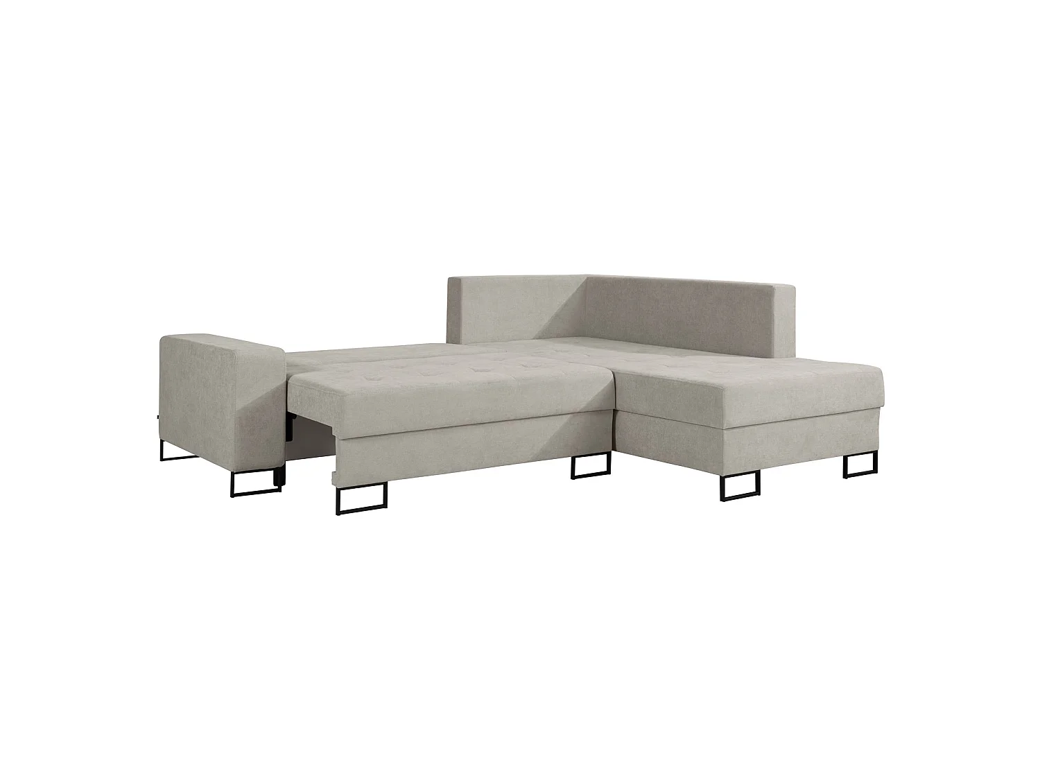 Ecksofa mit Schlaffunktion & Bettkasten – Chenille – Ottomane rechts – Hellbeige – LARELLE
