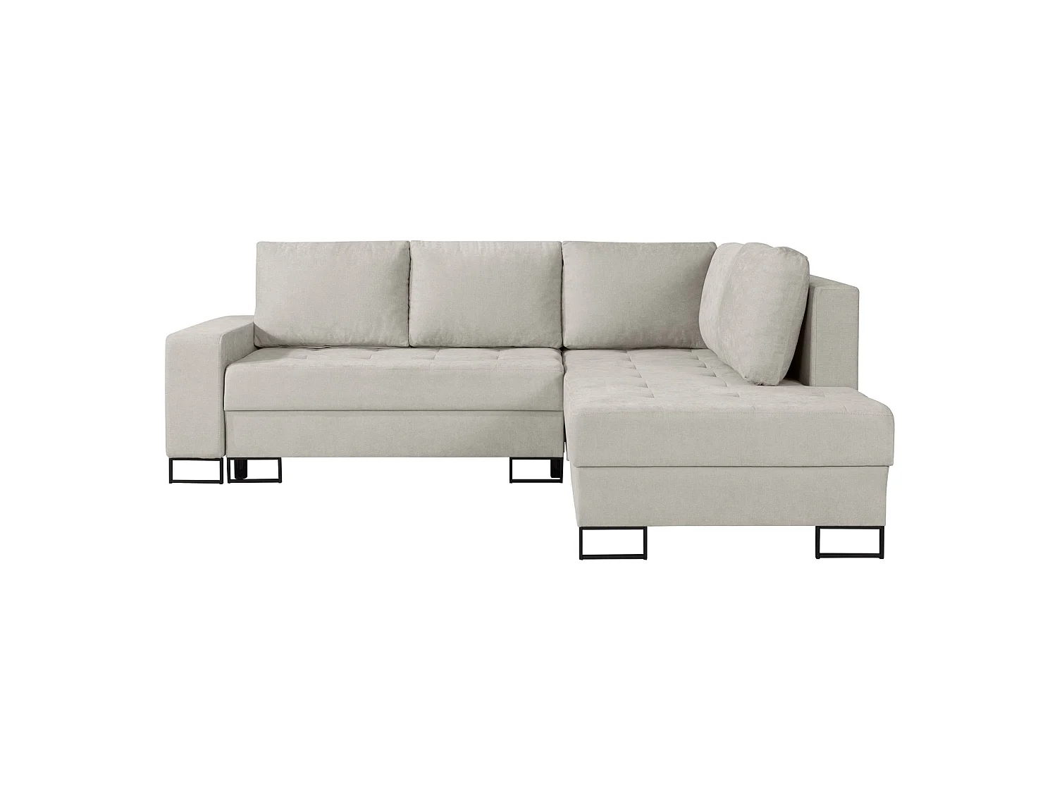 Ecksofa mit Schlaffunktion & Bettkasten – Chenille – Ottomane rechts – Hellbeige – LARELLE