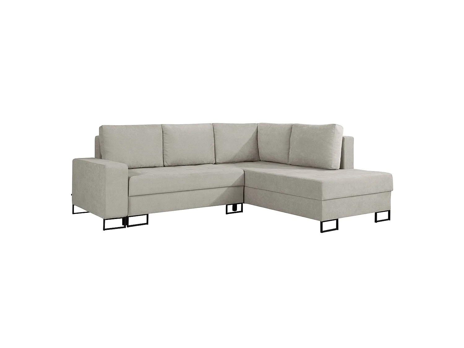 Ecksofa mit Schlaffunktion & Bettkasten – Chenille – Ottomane rechts – Hellbeige – LARELLE