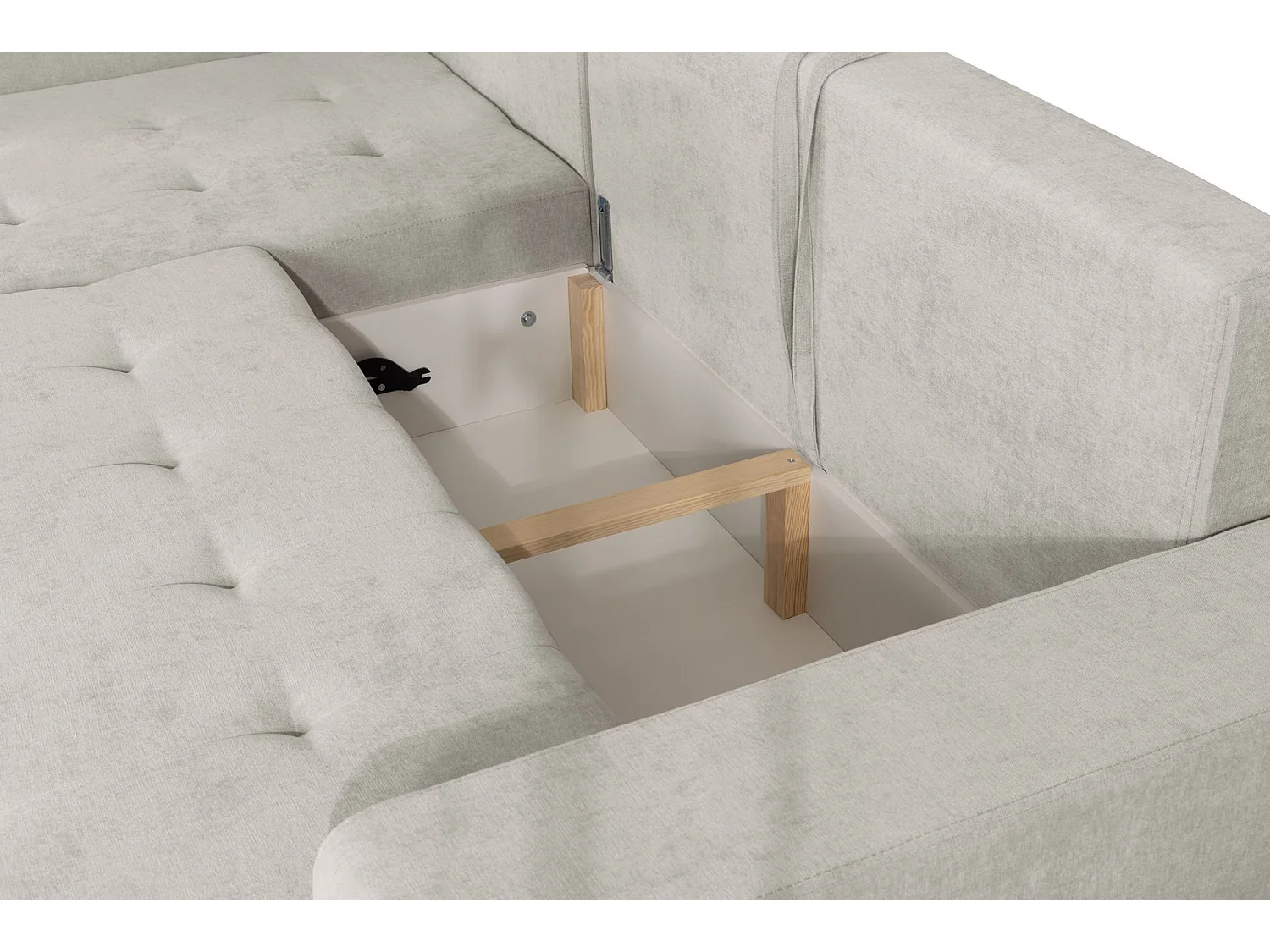 Ecksofa mit Schlaffunktion & Bettkasten – Chenille – Ottomane rechts – Hellbeige – LARELLE