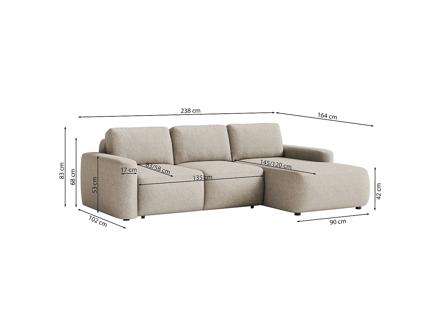 Canapé d'angle convertible – Angle à gauche – Chenille facile d'entretien – Gris – CARNOS MINI