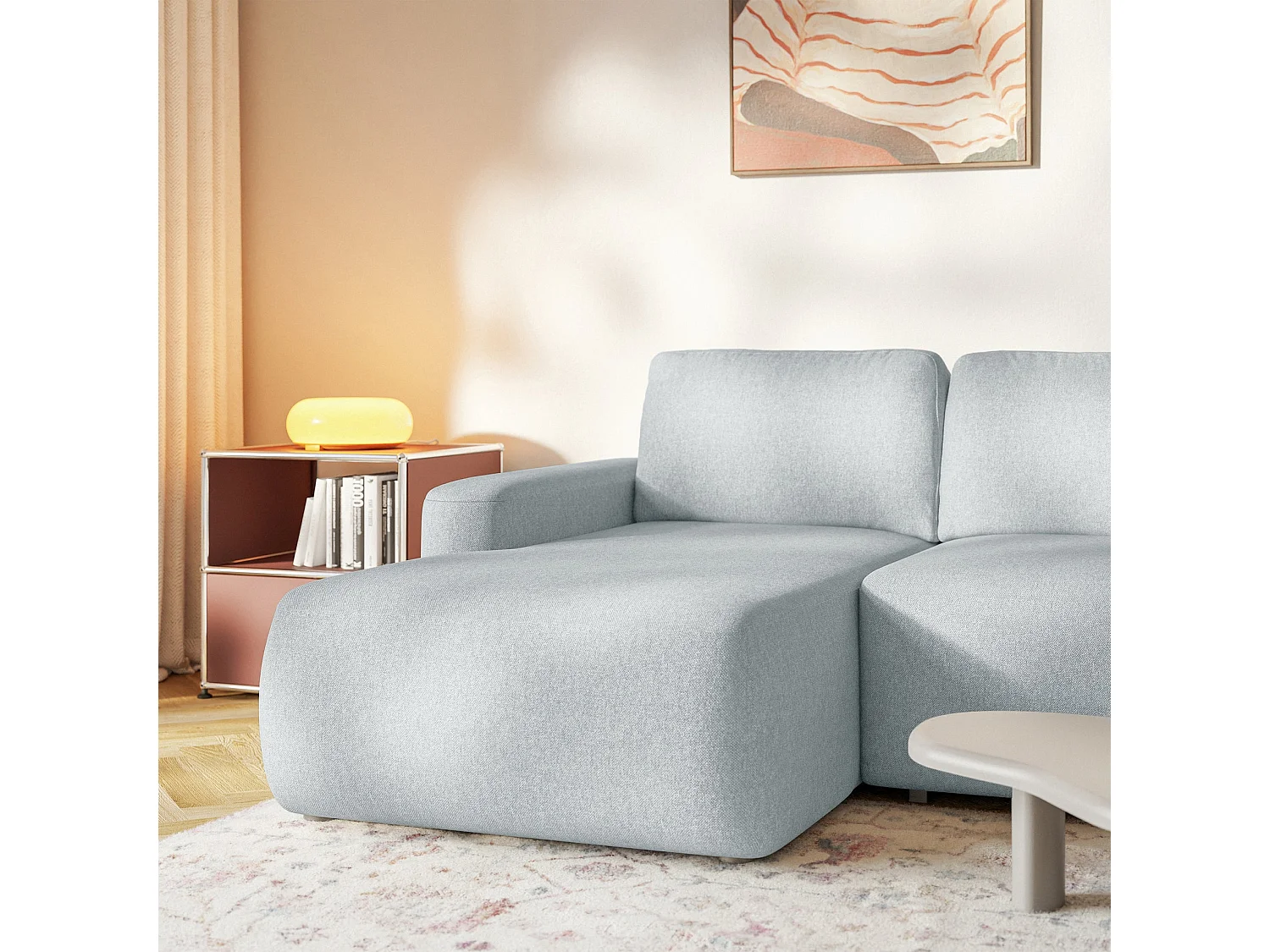 Canapé d'angle convertible – Angle à gauche – Chenille facile d'entretien – Gris – CARNOS MINI