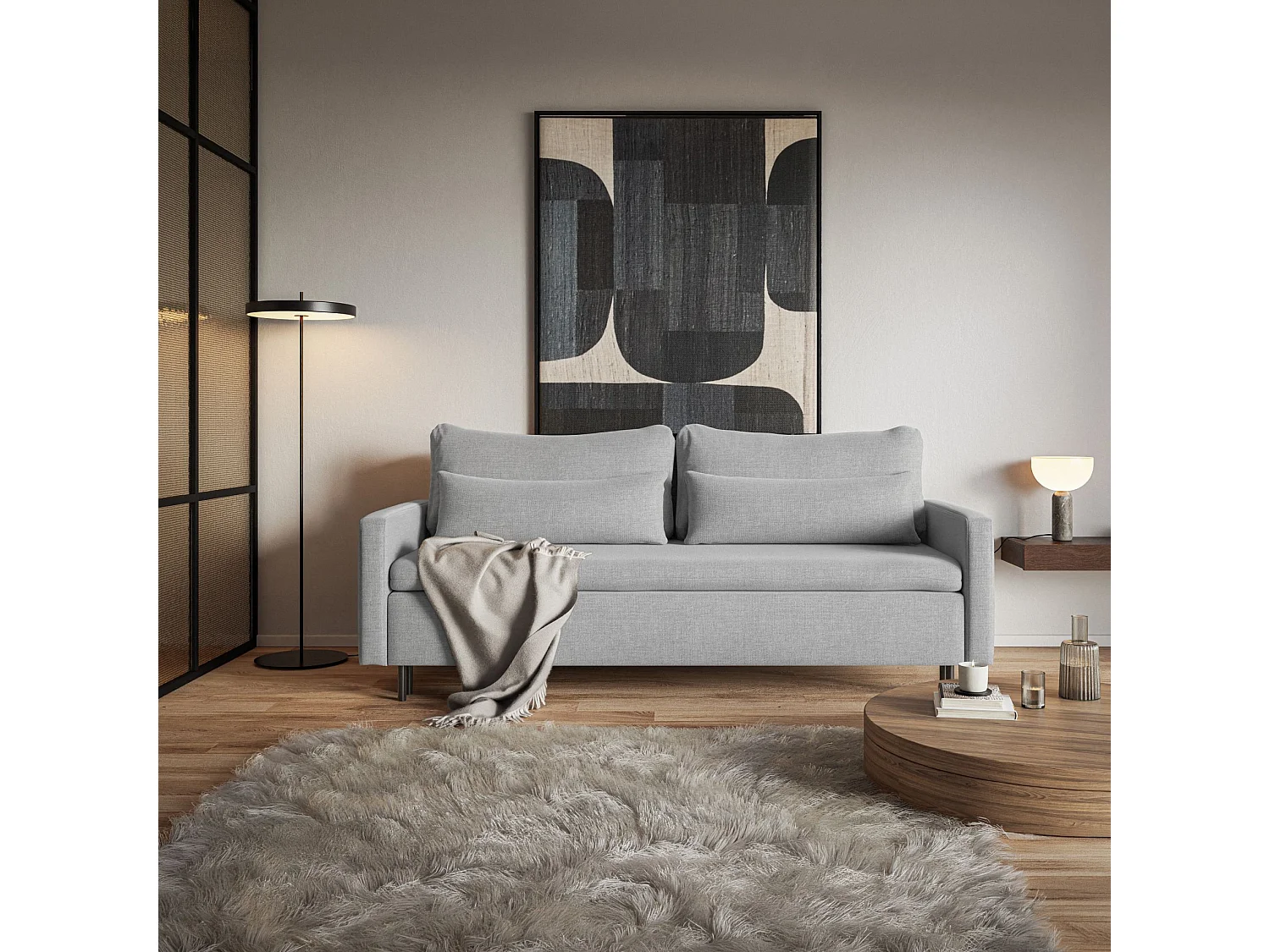 Canapé 3 places convertible avec coffre – Chenille – Gris – UMPRO