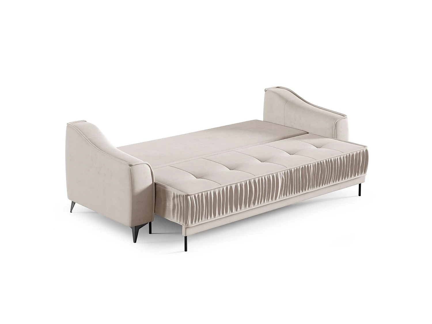 Canapé 3 places convertible – velours – pieds noirs – gris clair – LOUISOS