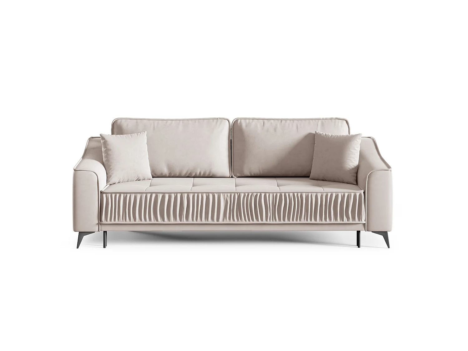 Canapé 3 places convertible – velours – pieds noirs – gris clair – LOUISOS