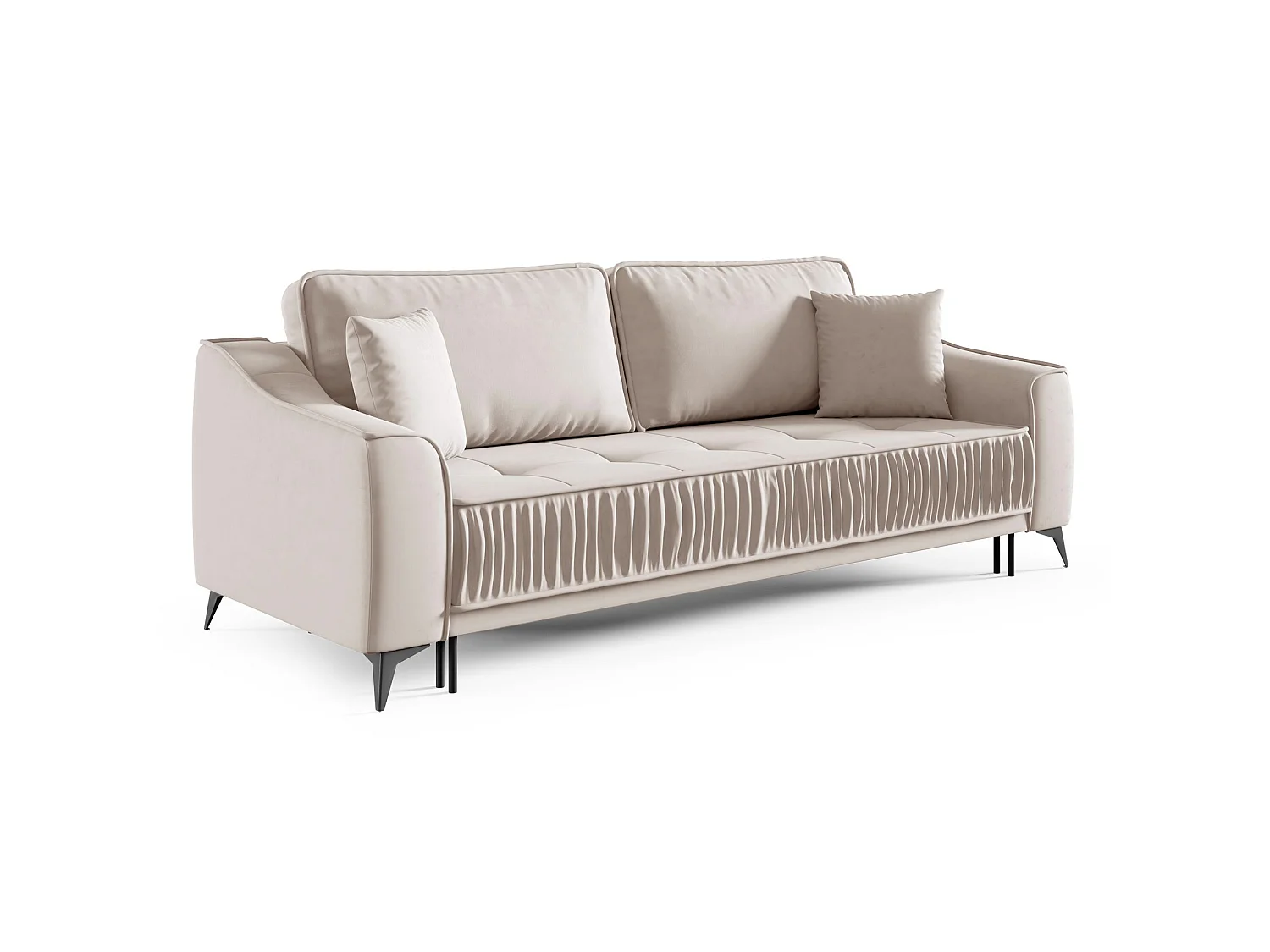 Canapé 3 places convertible – velours – pieds noirs – gris clair – LOUISOS