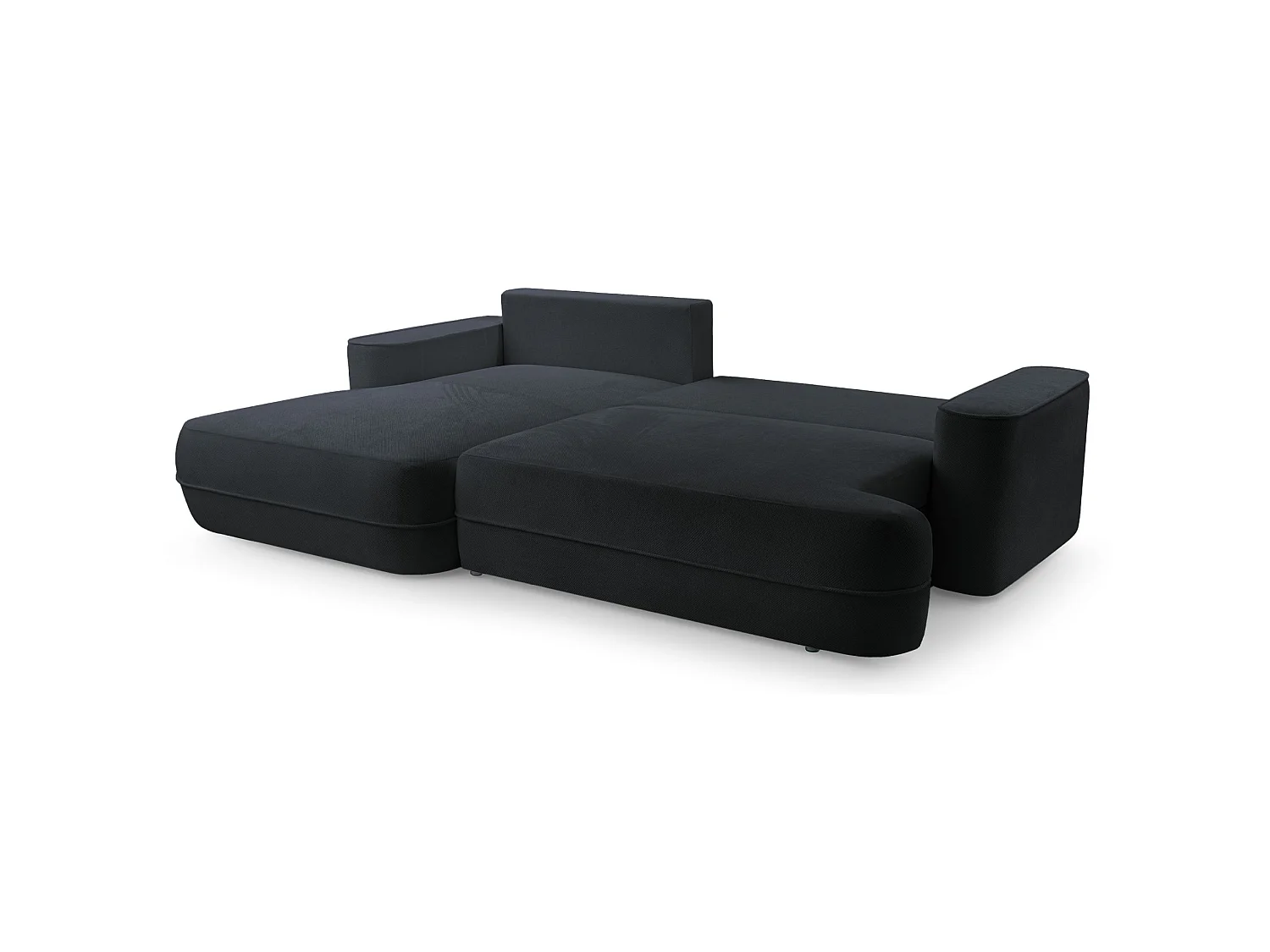 Ecksofa mit Schlaffunktion – Bettkasten – Ottomane links,Strukturstoff wasserabweisend – Schwarz – FUERRO