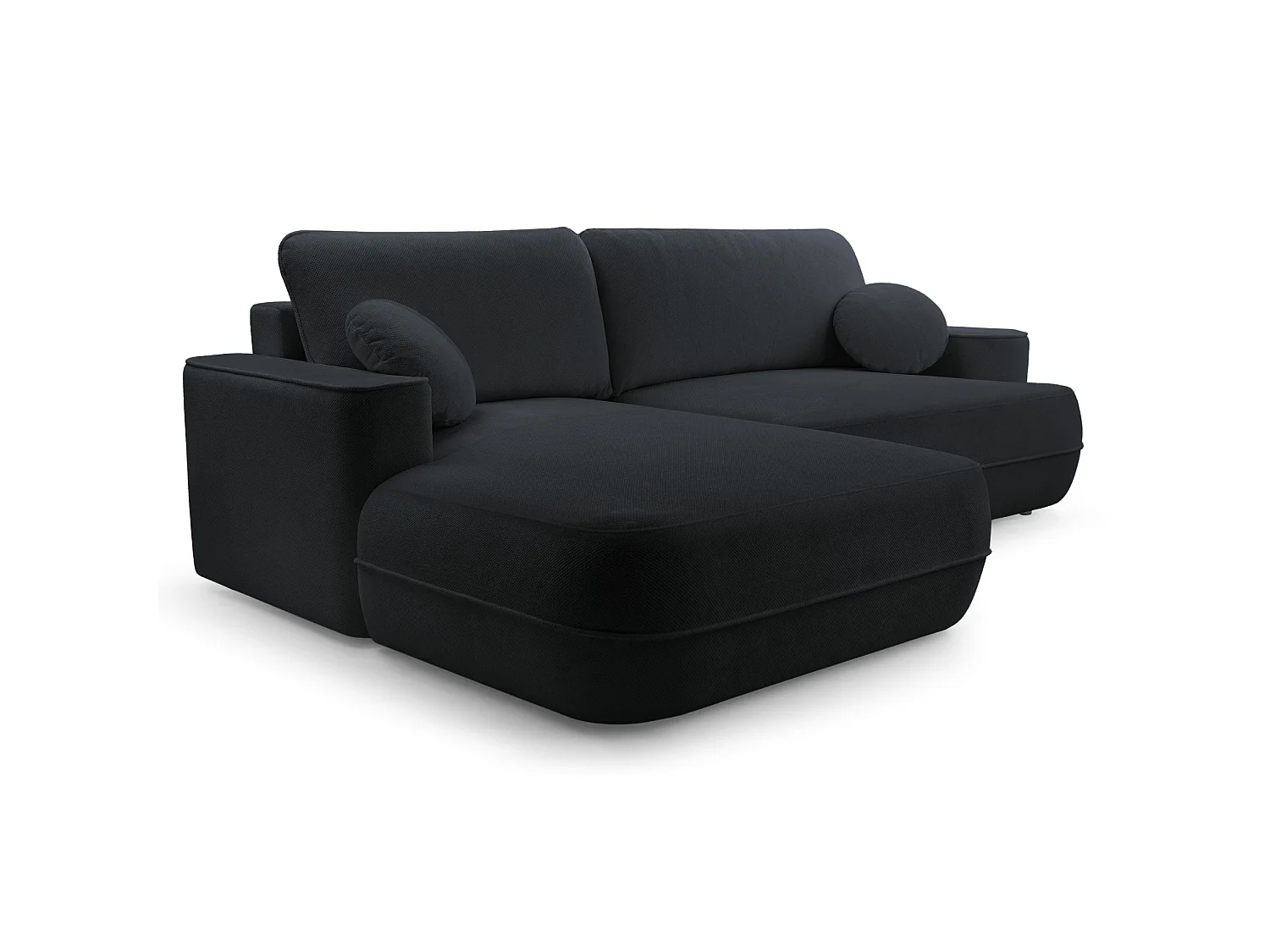 Ecksofa mit Schlaffunktion – Bettkasten – Ottomane links,Strukturstoff wasserabweisend – Schwarz – FUERRO