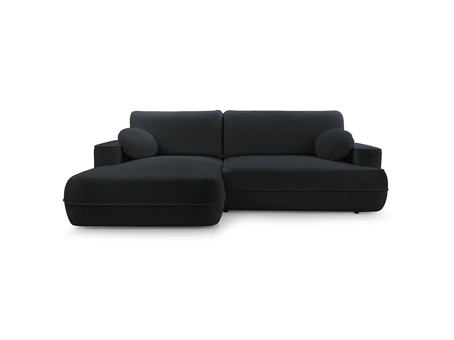 Ecksofa mit Schlaffunktion – Bettkasten – Ottomane links,Strukturstoff wasserabweisend – Schwarz – FUERRO