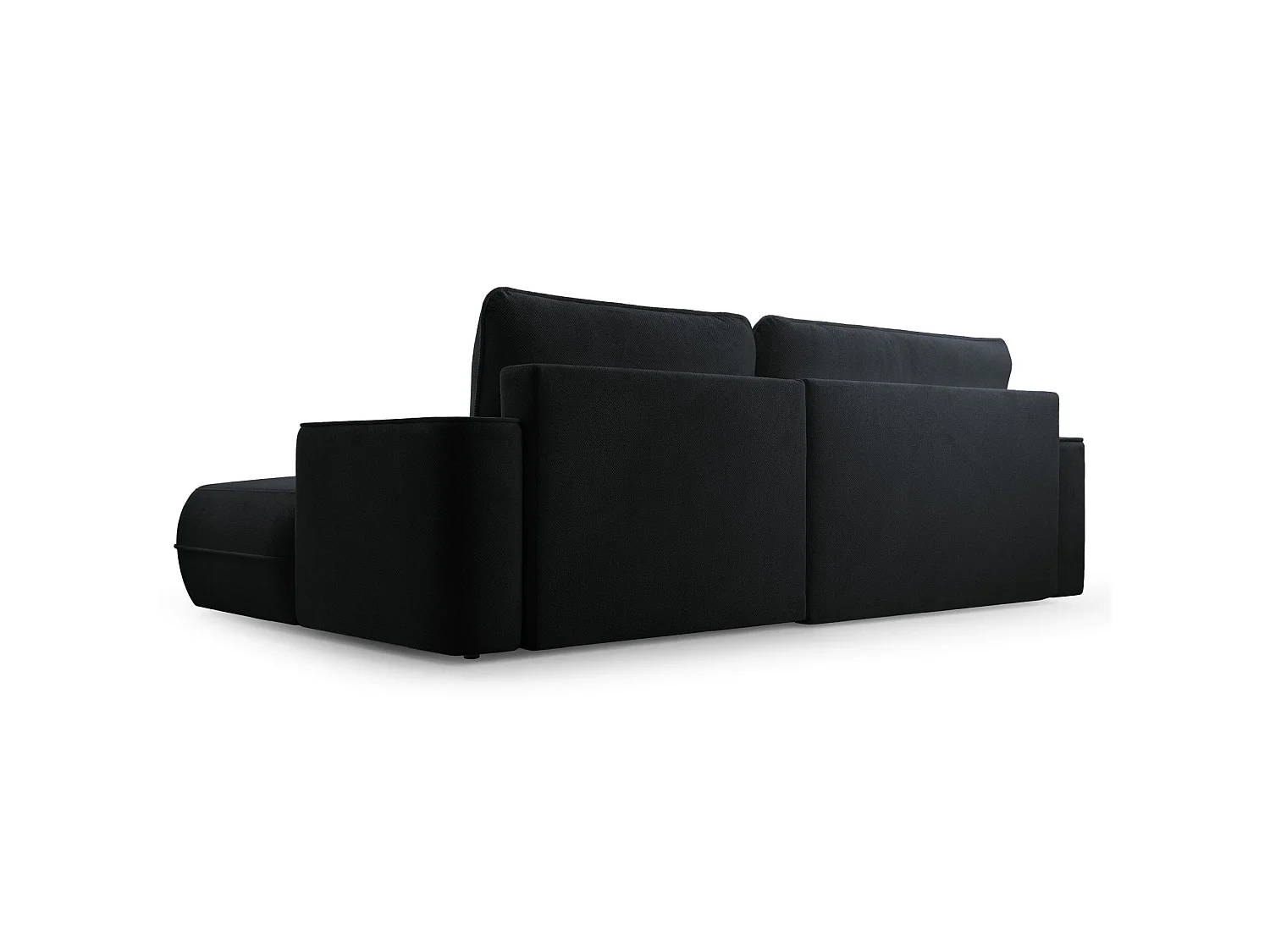 Ecksofa mit Schlaffunktion – Bettkasten – Ottomane links,Strukturstoff wasserabweisend – Schwarz – FUERRO