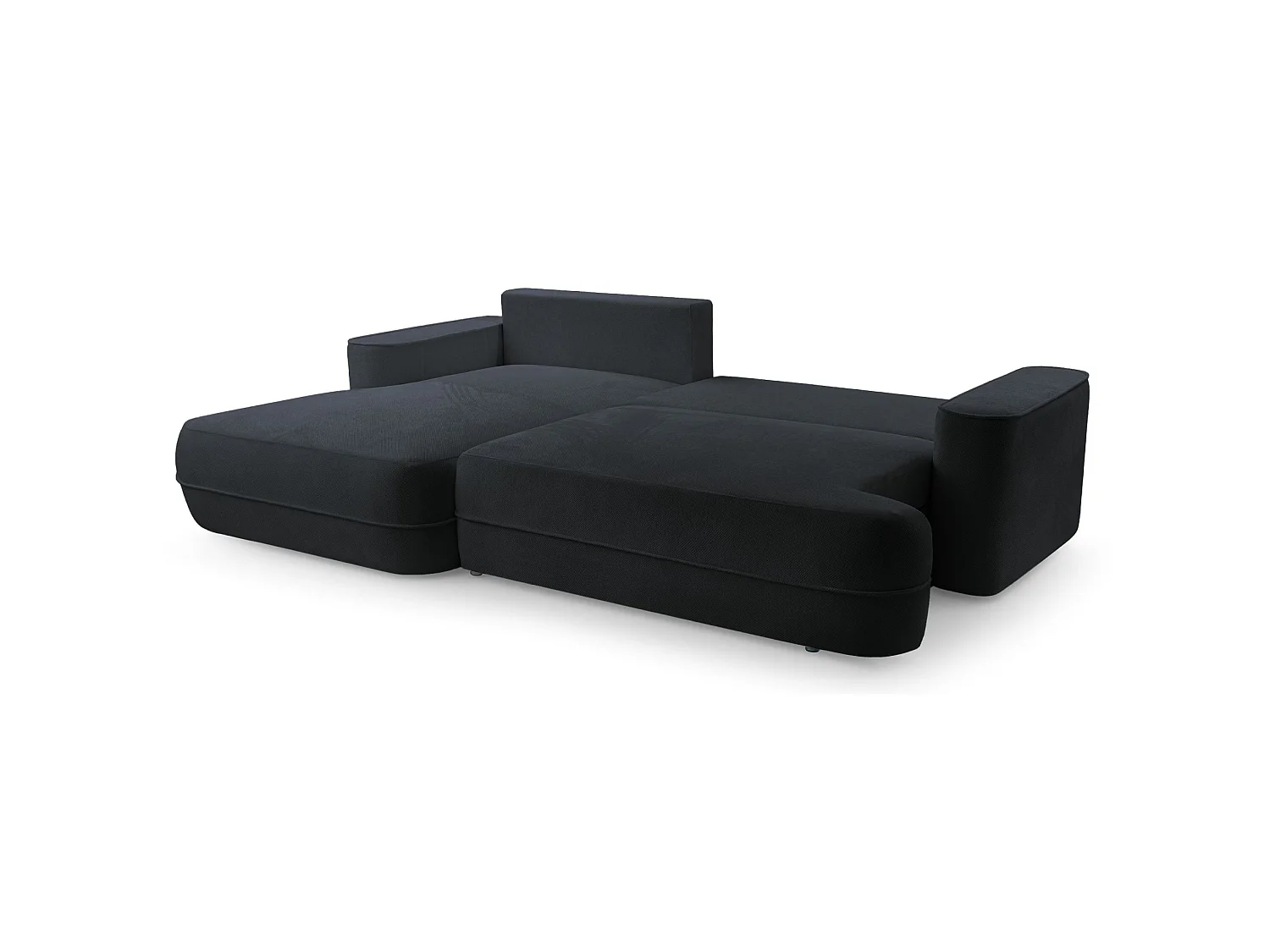 Ecksofa mit Schlaffunktion – Bettkasten – Ottomane links,Strukturstoff wasserabweisend – Schwarz – FUERRO