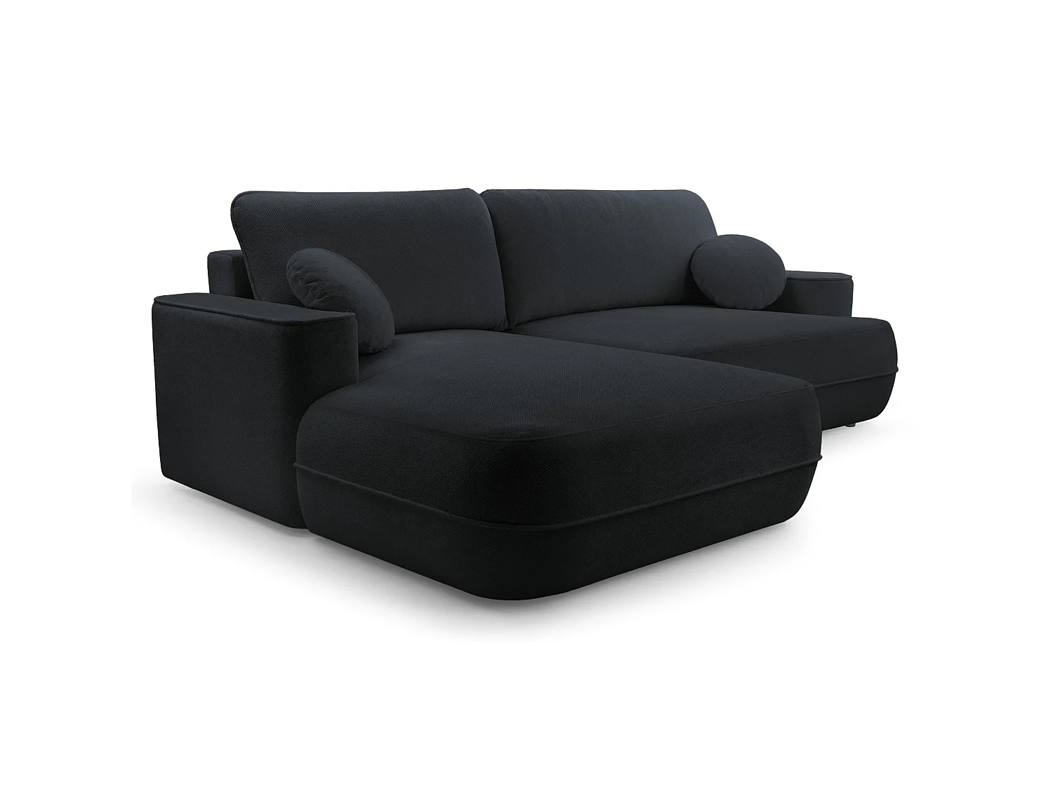 Ecksofa mit Schlaffunktion – Bettkasten – Ottomane links,Strukturstoff wasserabweisend – Schwarz – FUERRO