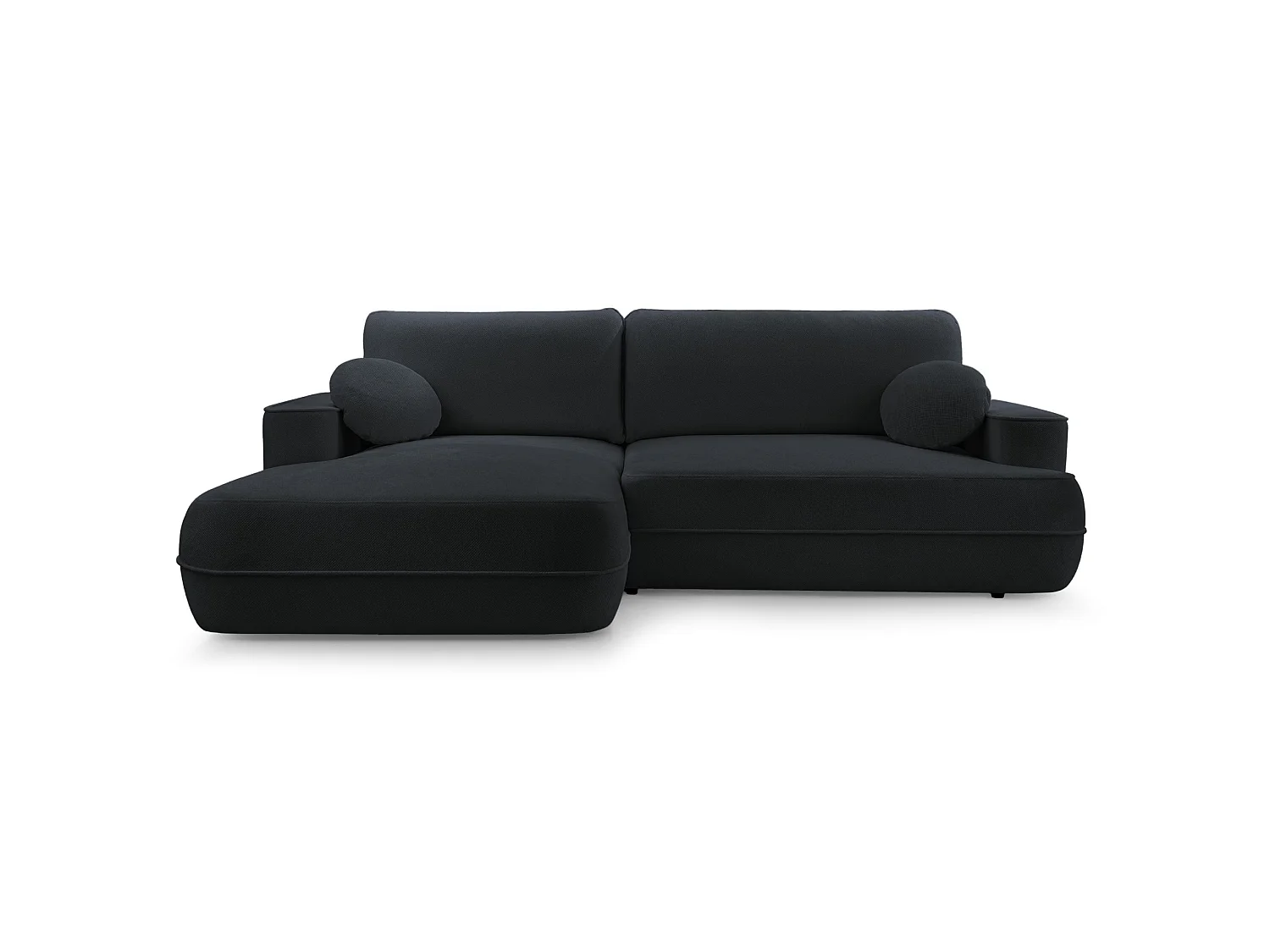 Ecksofa mit Schlaffunktion – Bettkasten – Ottomane links,Strukturstoff wasserabweisend – Schwarz – FUERRO