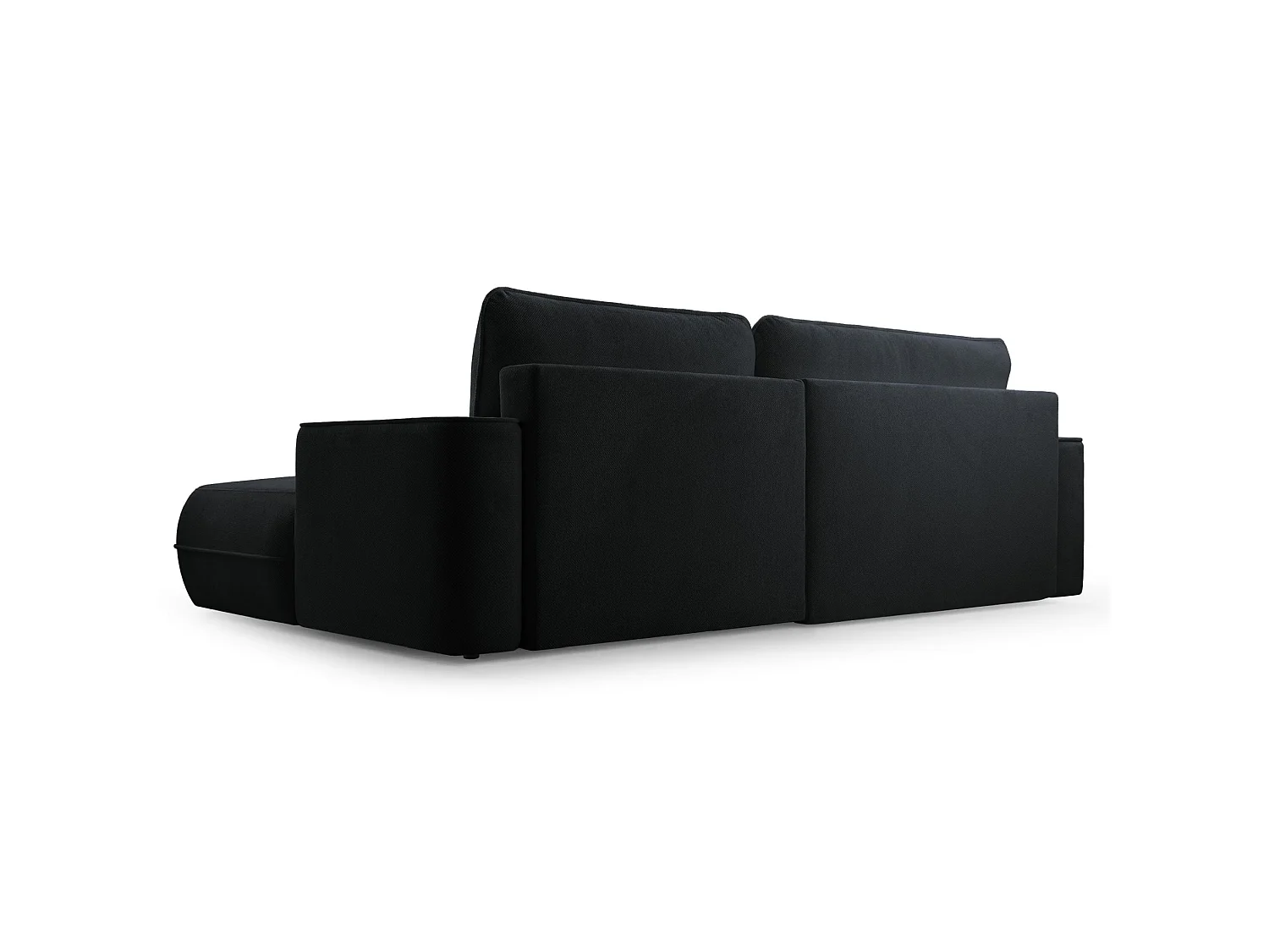Ecksofa mit Schlaffunktion – Bettkasten – Ottomane links,Strukturstoff wasserabweisend – Schwarz – FUERRO