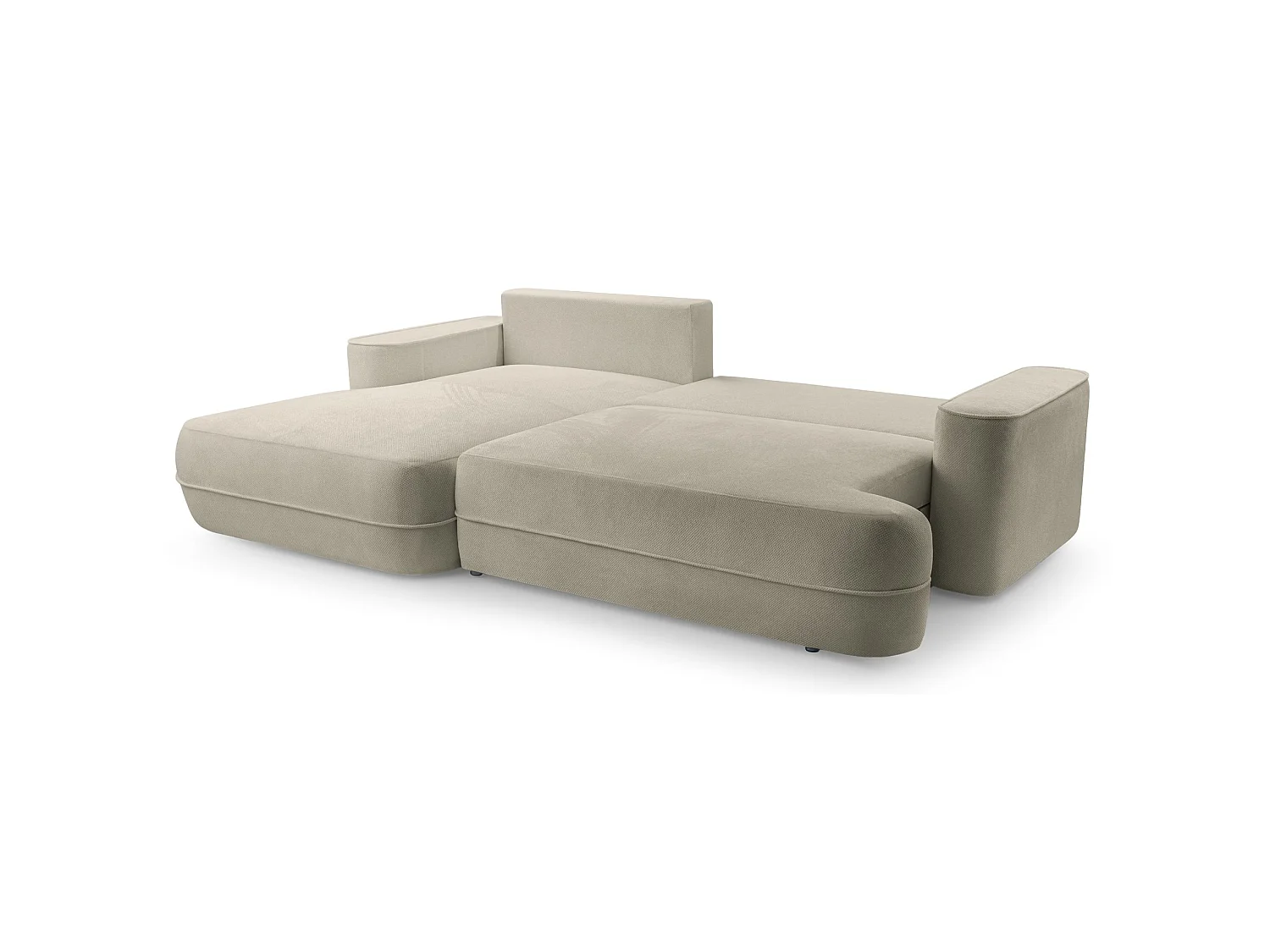 Ecksofa mit Schlaffunktion – Bettkasten – Ottomane links,Strukturstoff wasserabweisend – Weiß – FUERRO