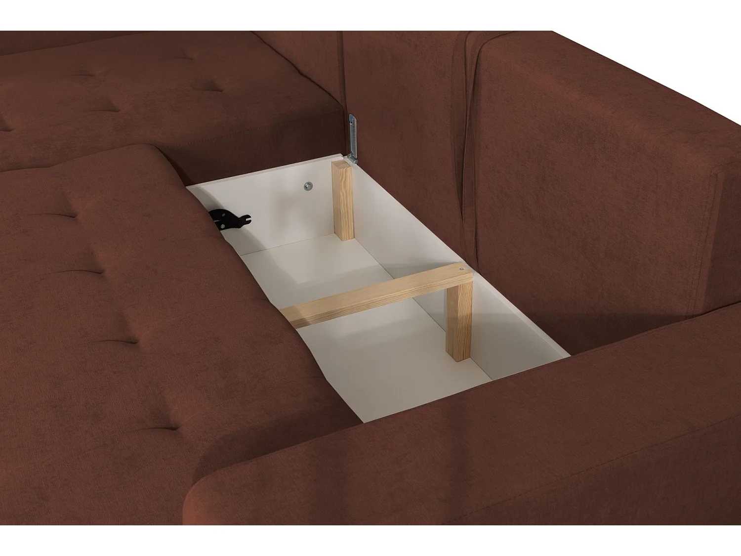 Ecksofa mit Schlaffunktion & Bettkasten – Chenille – Ottomane rechts – Kupfer – LARELLE