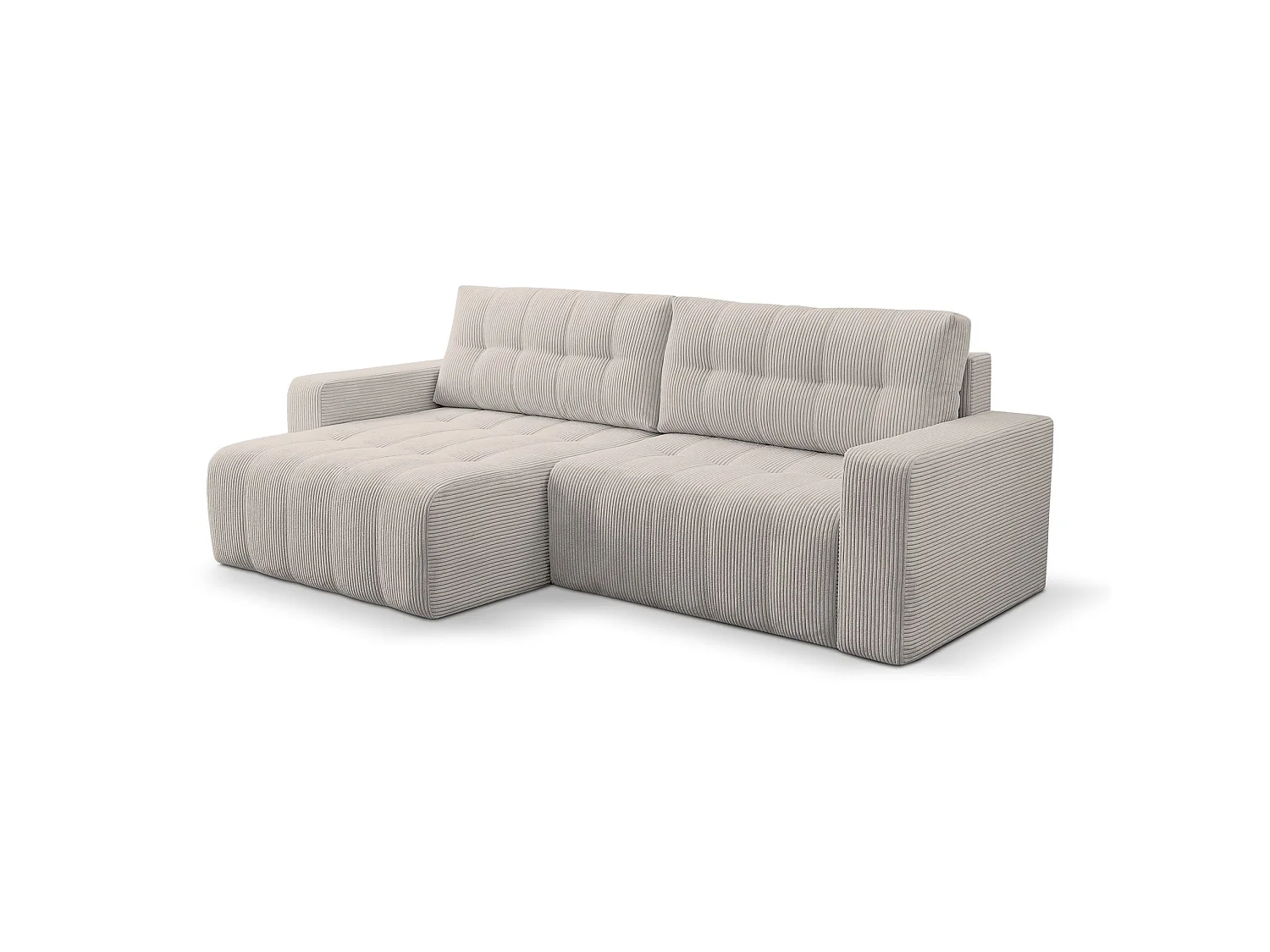Ecksofa mit Schlaffunktion & Bettkasten – Cord – Universal – Hellbeige – MAILLO