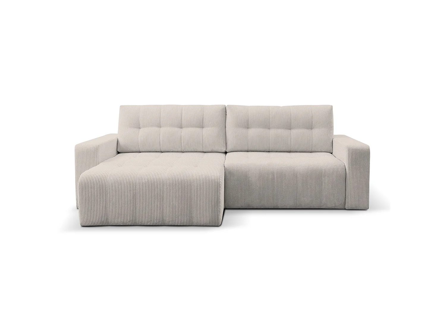 Ecksofa mit Schlaffunktion & Bettkasten – Cord – Universal – Hellbeige – MAILLO