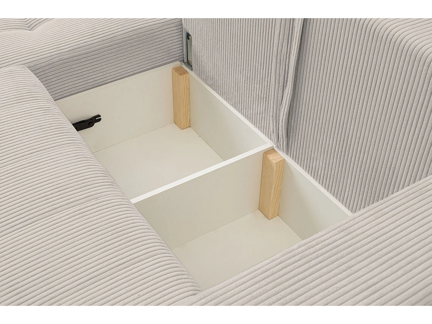 Ecksofa mit Schlaffunktion & Bettkasten – Cord – Universal – Hellbeige – MAILLO