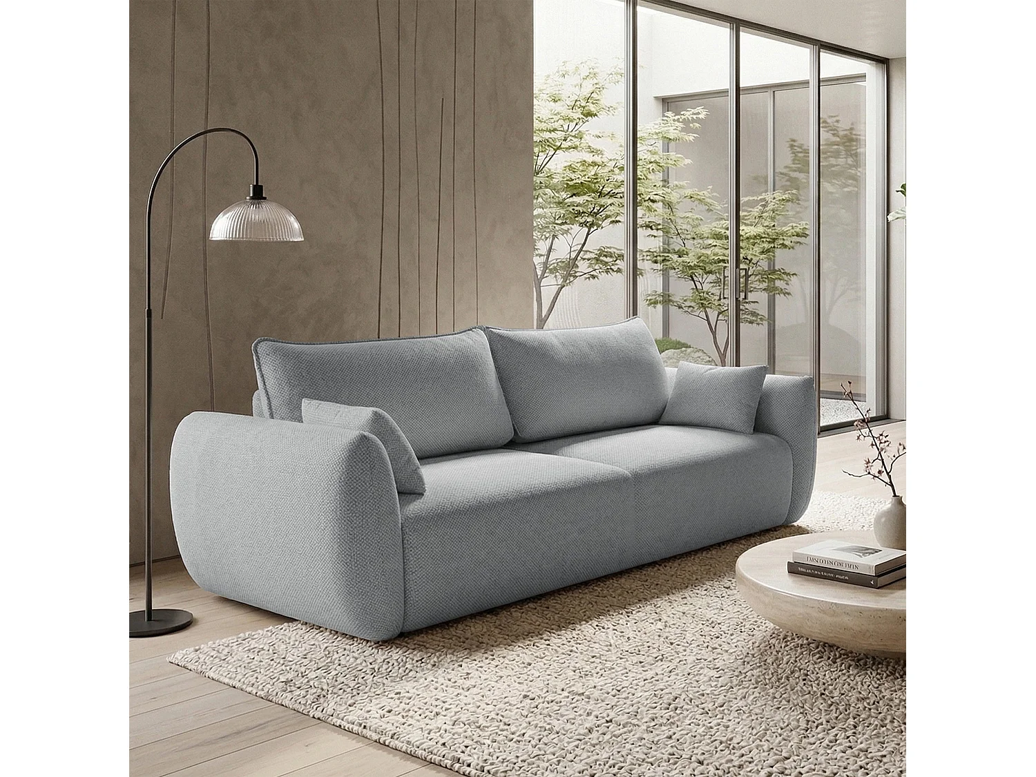 Canapé 3 places convertible avec coffre – tissu chenille – gris – ZORDO
