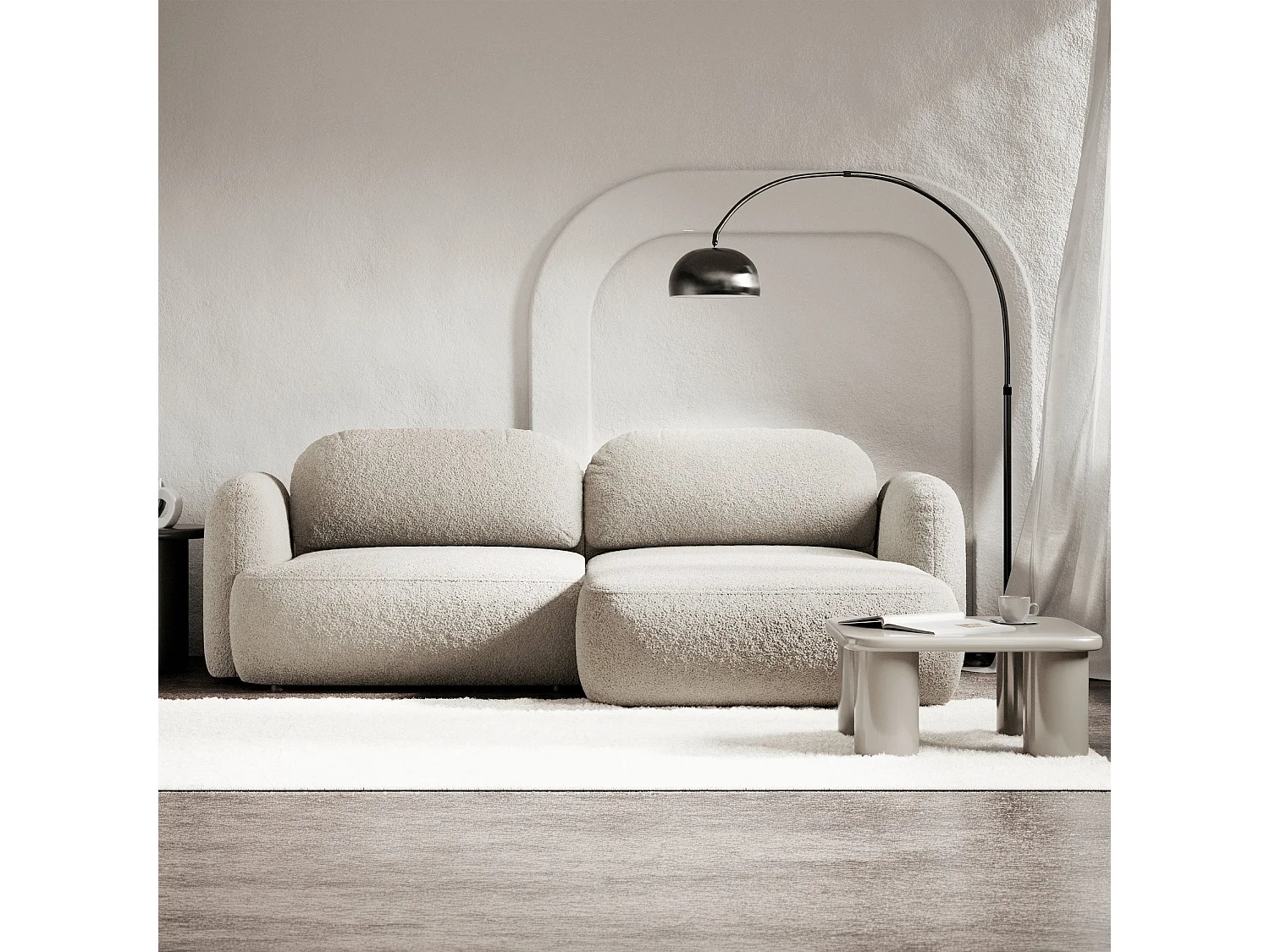 Canapé d'angle convertible – Angle à droite – boucle beige clair – TVOYA