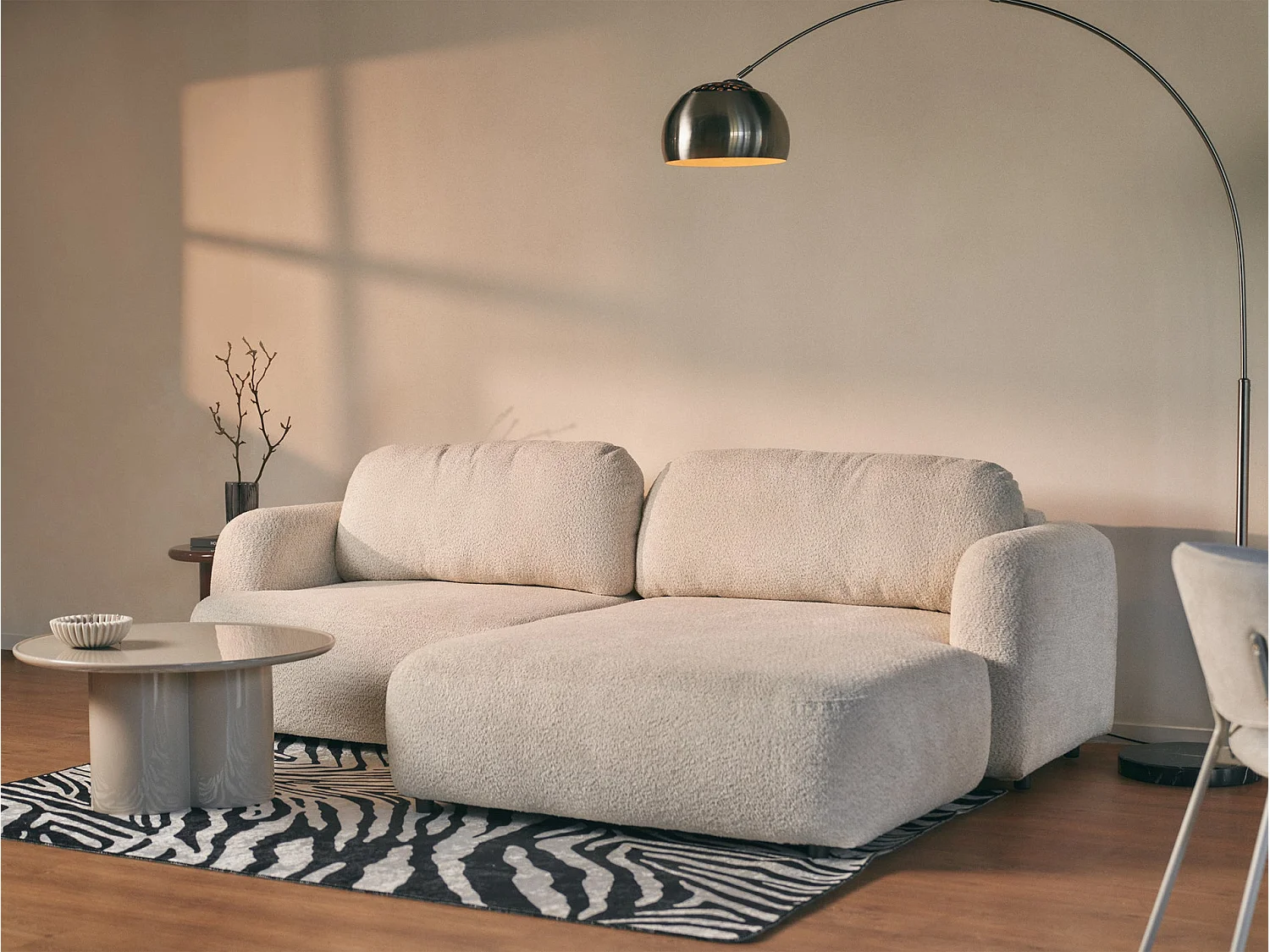Canapé d'angle convertible – Angle à droite – boucle beige clair – TVOYA