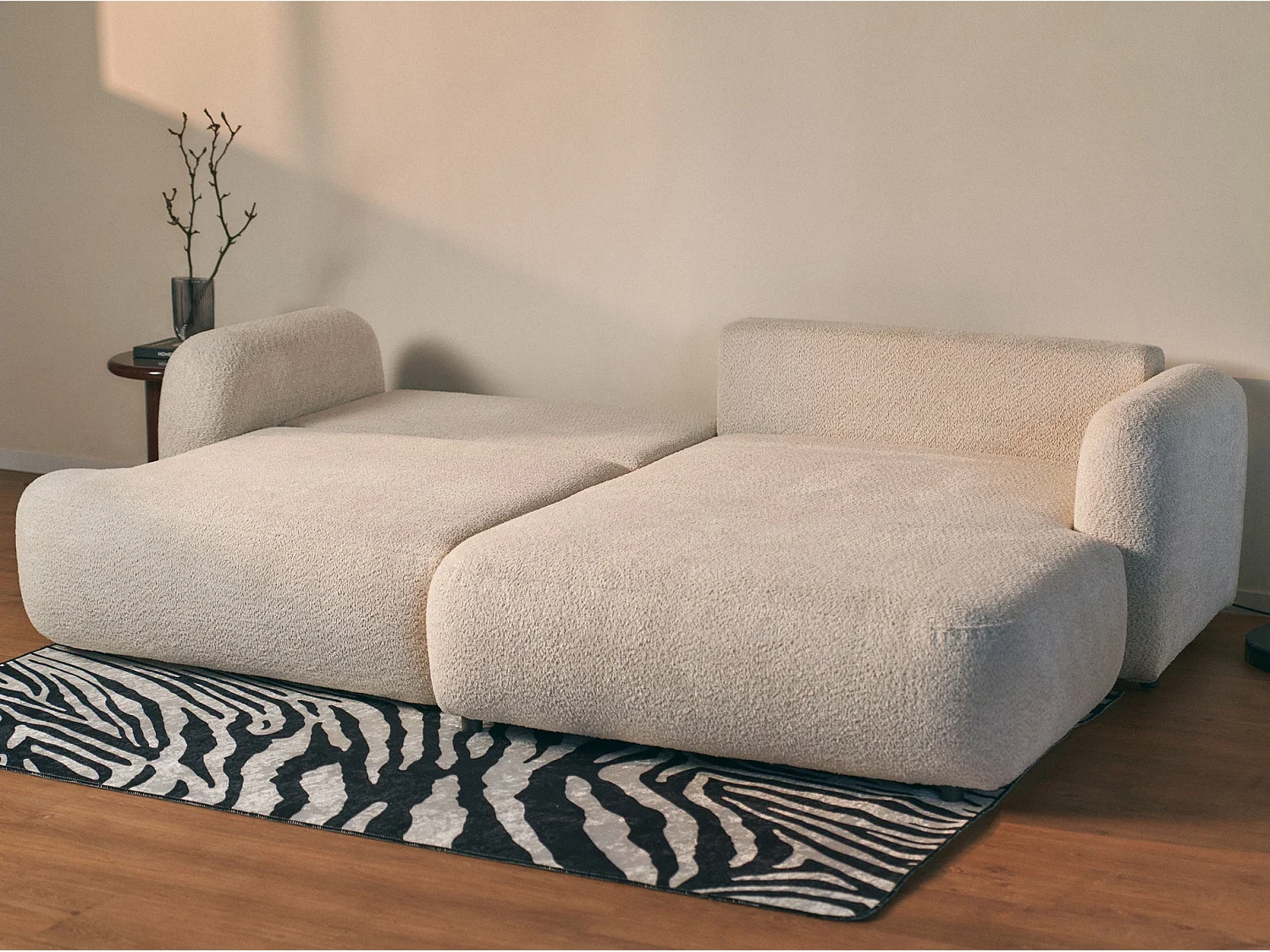 Canapé d'angle convertible – Angle à droite – boucle beige clair – TVOYA