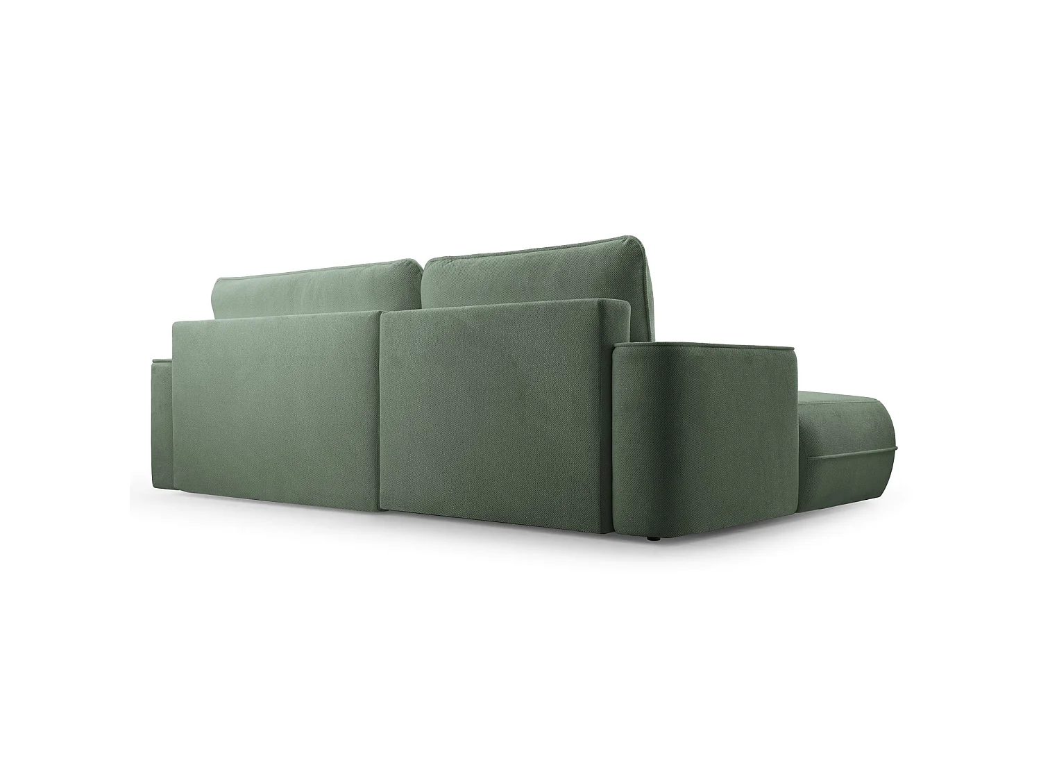 Ecksofa mit Schlaffunktion – Bettkasten – Ottomane rechts – Strukturstoff wasserabweisend – Salbeigrün – FUERRO