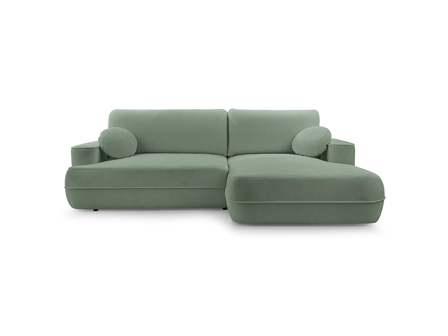 Canapé d'angle convertible – Coffre de rangement – Angle à droite – Tissu structuré déperlant – Vert sauge – FUERRO