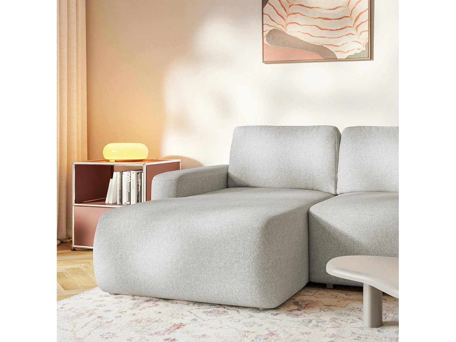 Canapé d'angle convertible – Angle à gauche – Chenille facile d'entretien – Beige gris – CARNOS MINI