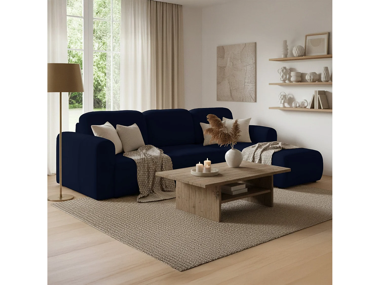 Canapé d'angle convertible – universel – velours bleu marine - OLIDO