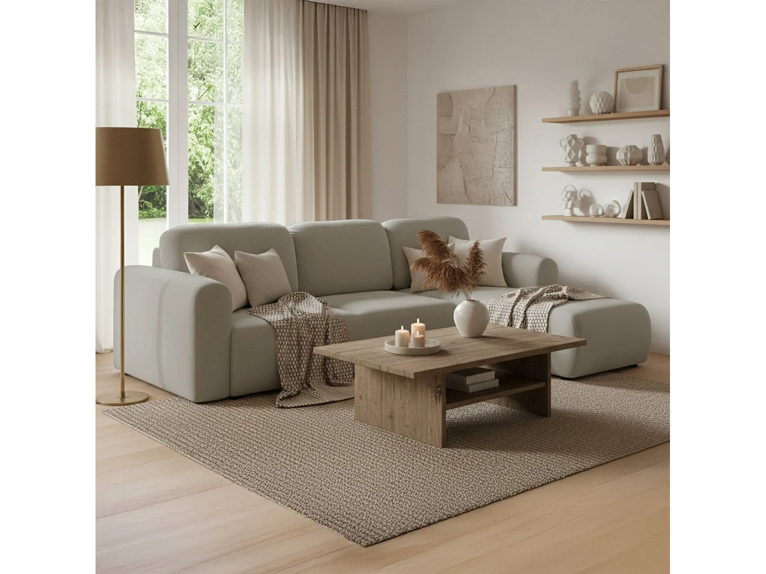 Canapé d'angle convertible – universel – velours beige - OLIDO