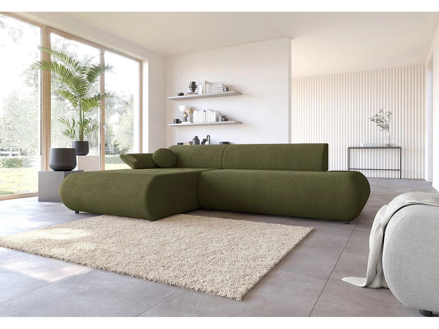 Canapé d'angle convertible – Chenille – angle à gauche – Vert olive – ARMONE
