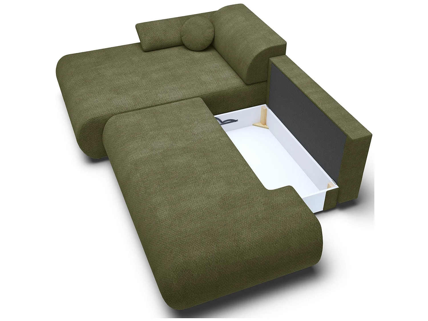 Ecksofa mit Schlaffunktion – Chenille – Ottomane links – Olivgrün – ARMONE