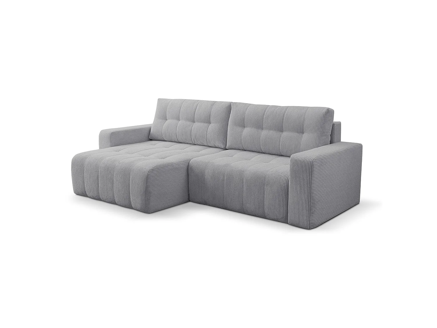 Ecksofa mit Schlaffunktion & Bettkasten – Cord – Universal – Hellgrau – MAILLO