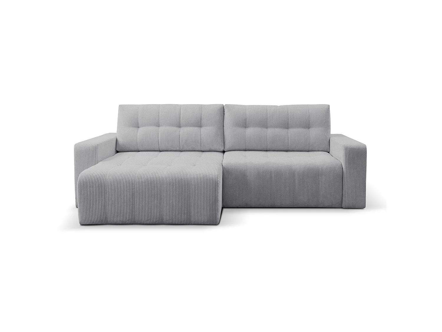 Ecksofa mit Schlaffunktion & Bettkasten – Cord – Universal – Hellgrau – MAILLO